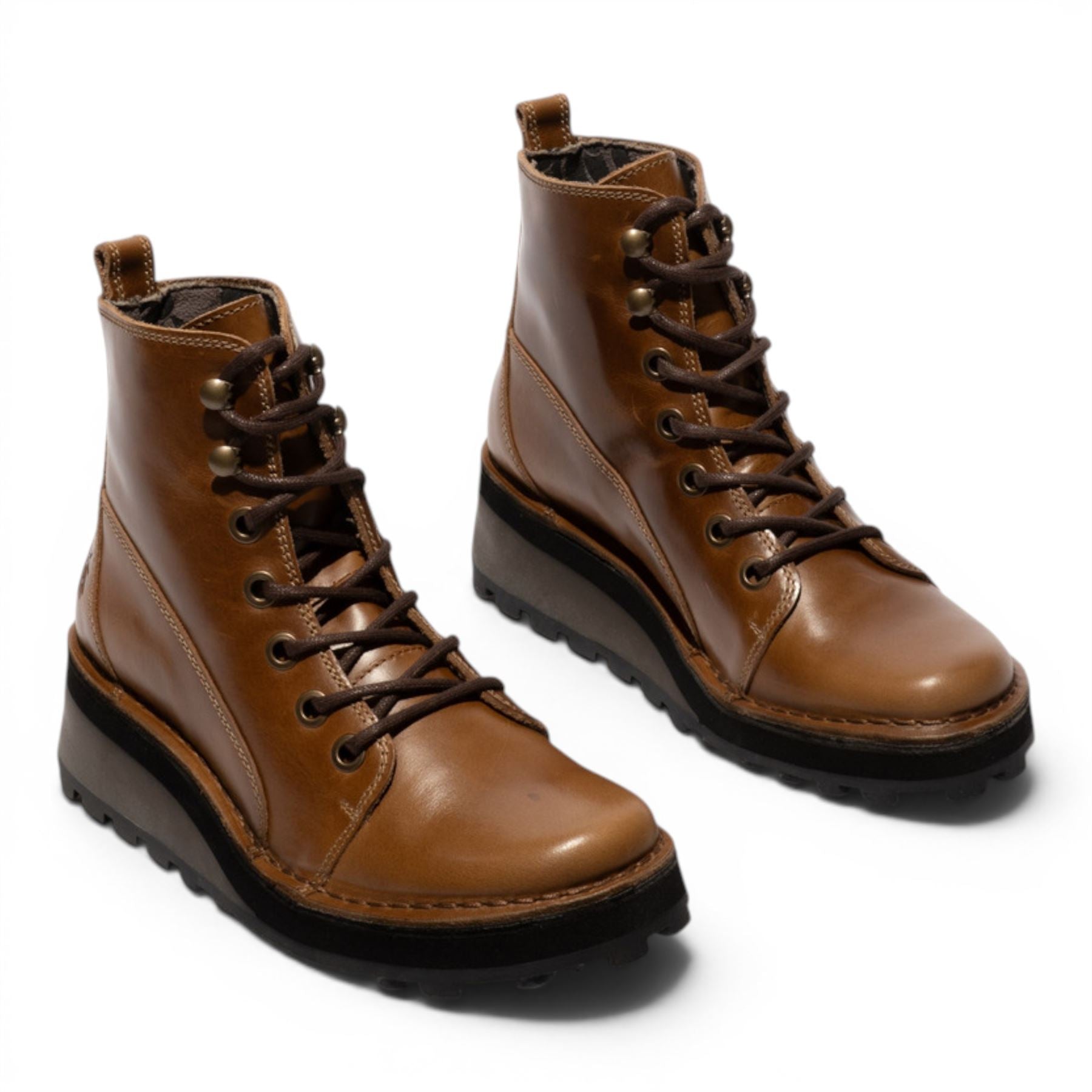 Fly London Womens Tan Leather Lace-Up Ankle Boots - HAZI147