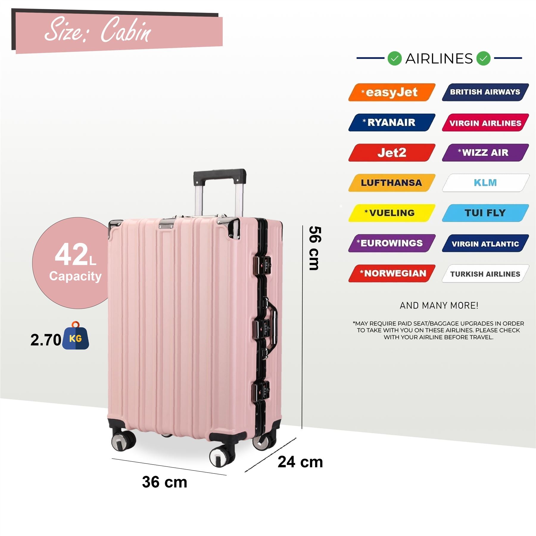 Airdrie Cabin Hard Shell Suitcase in Pink