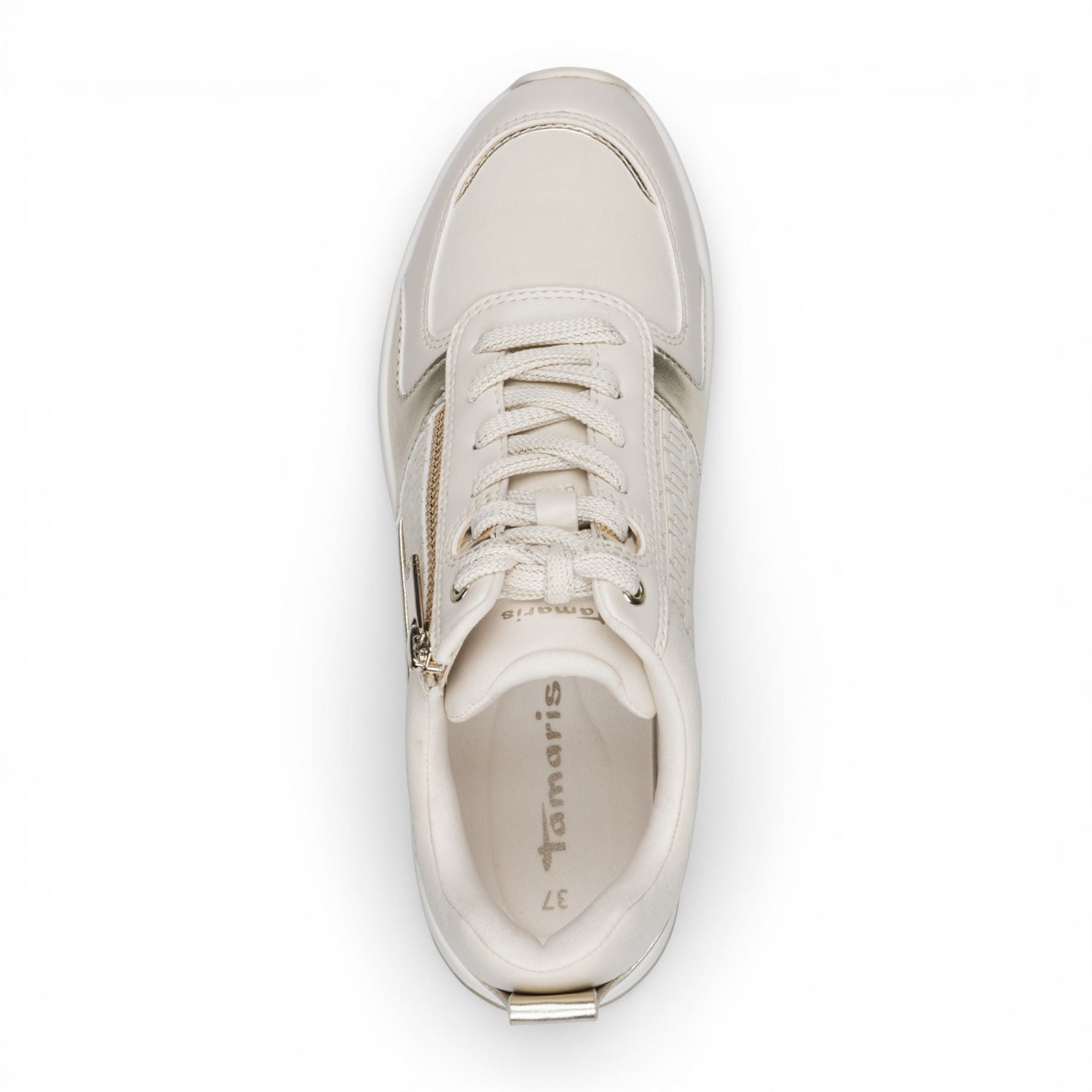 Tamaris Women’s White Gold Platform Trainers Sneaker Zip Lace-Up Running Shoes
