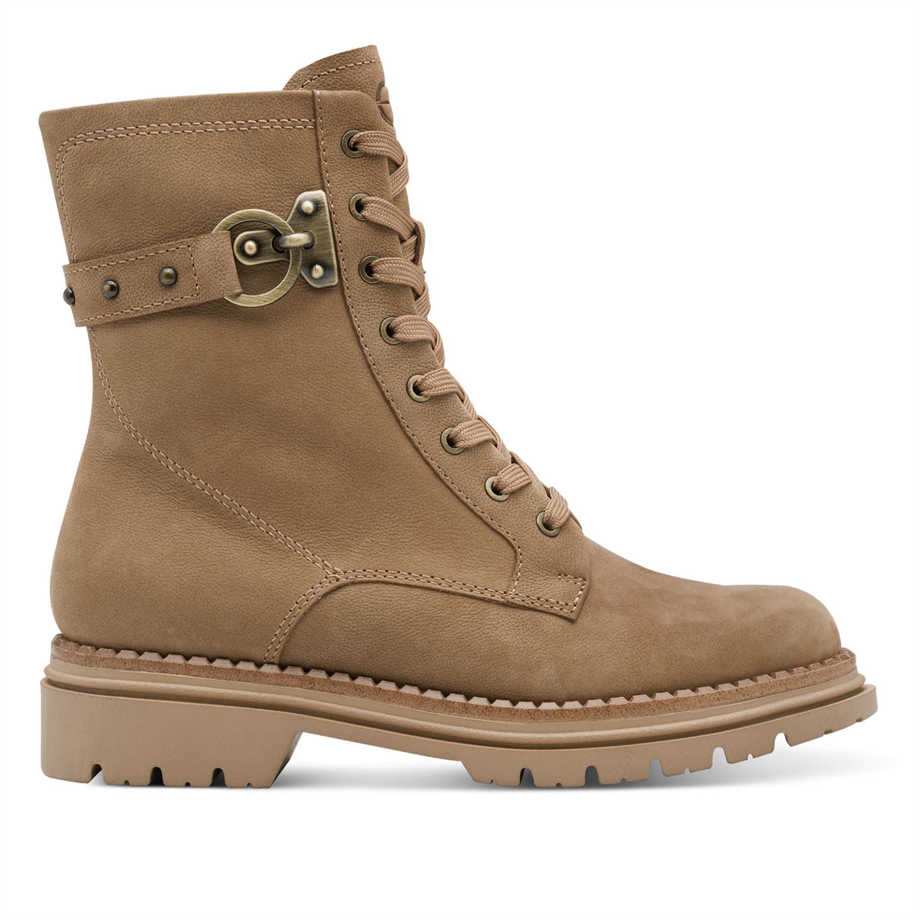 Tamaris Womens Fashion Camel Beige Leather Lace-Up Zip Combat Ankle Boots