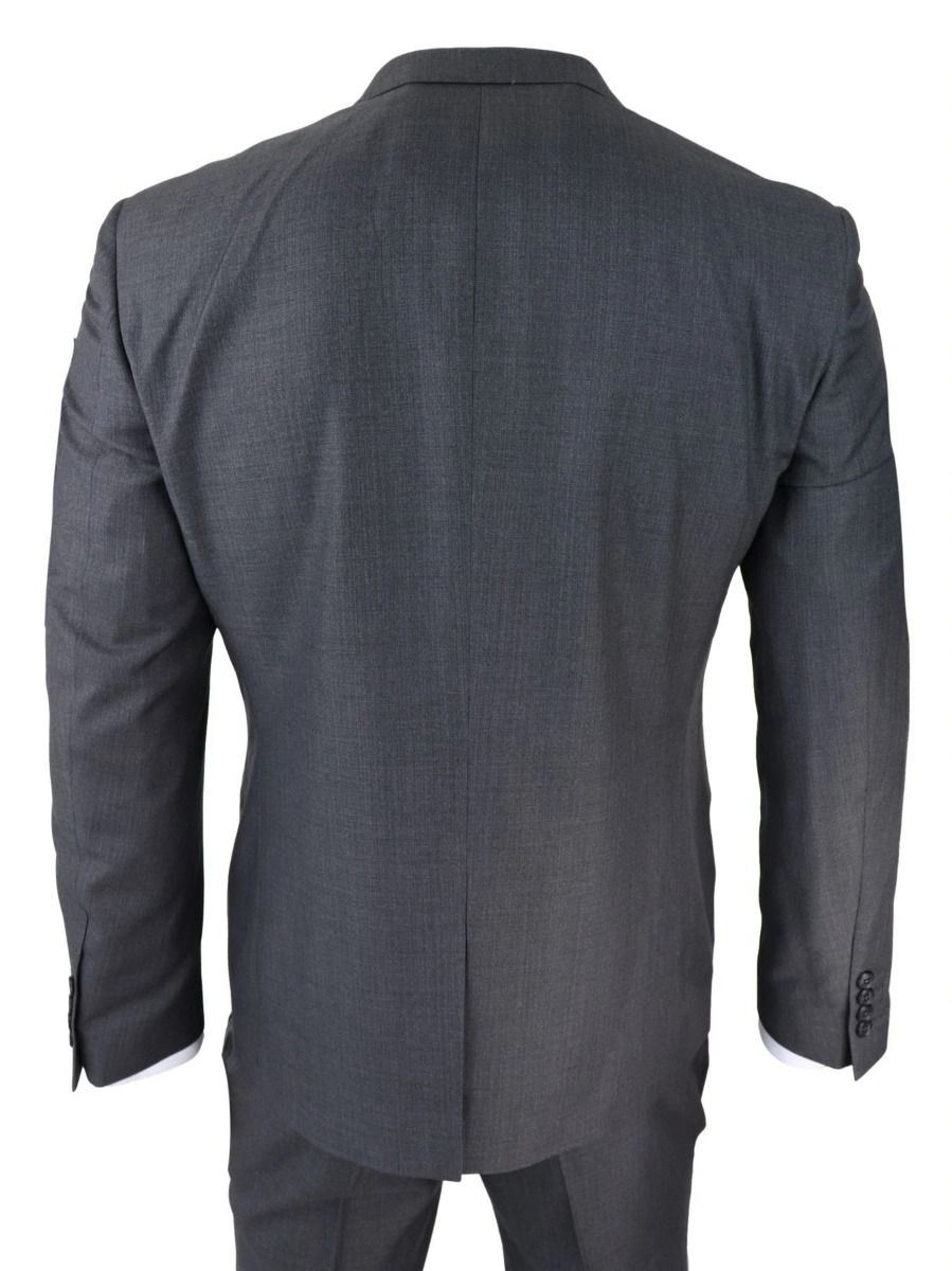 Mens 3 Piece Charcoal Grey Classic Stitch Retro Suit