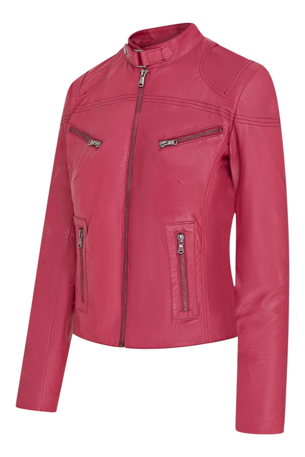 Womens Slim-Fit Leather Biker Jacket-Maldon