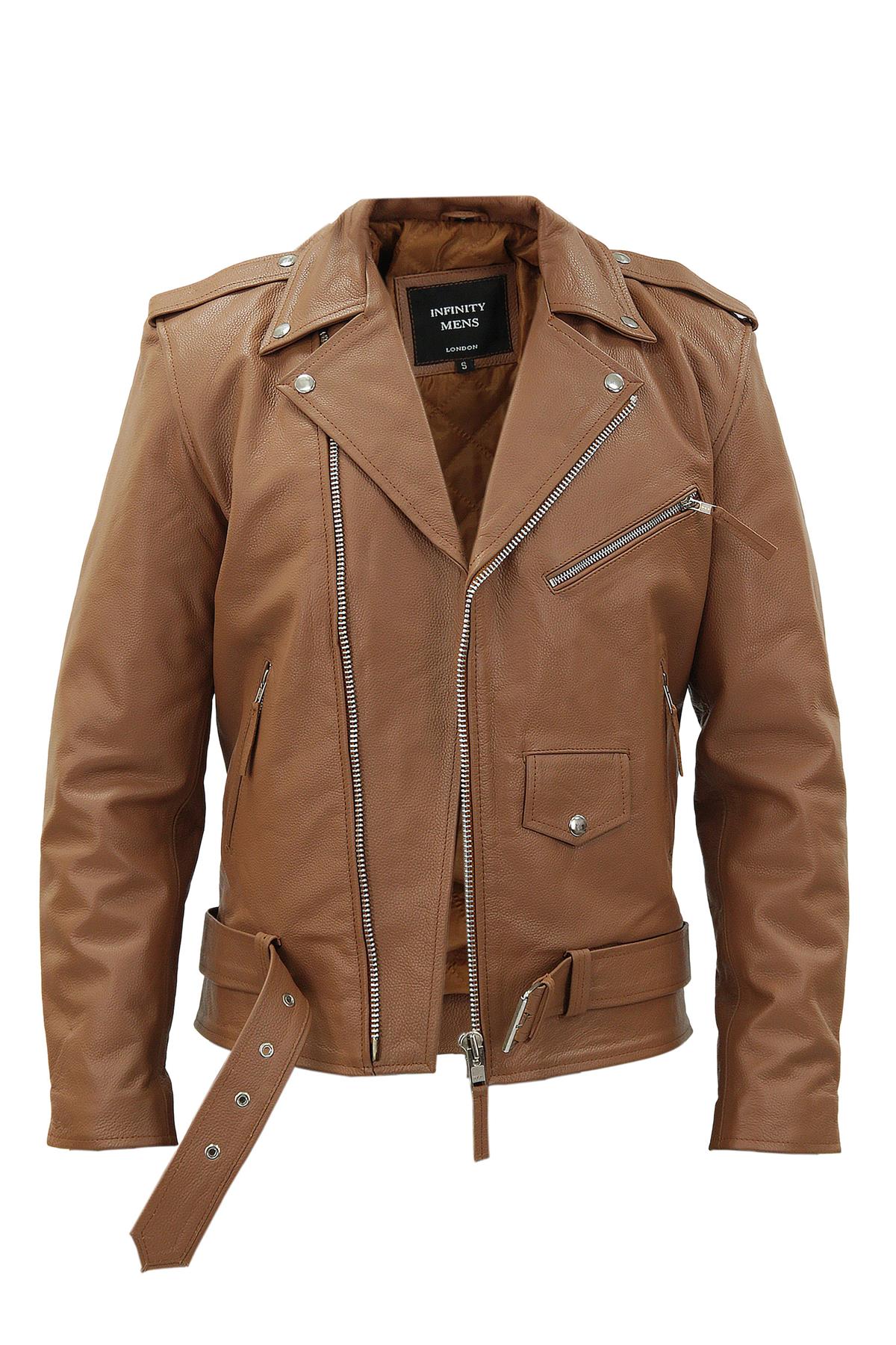 Mens Cow-Hide Brando Biker Jacket -Sandy - Upperclass Fashions 