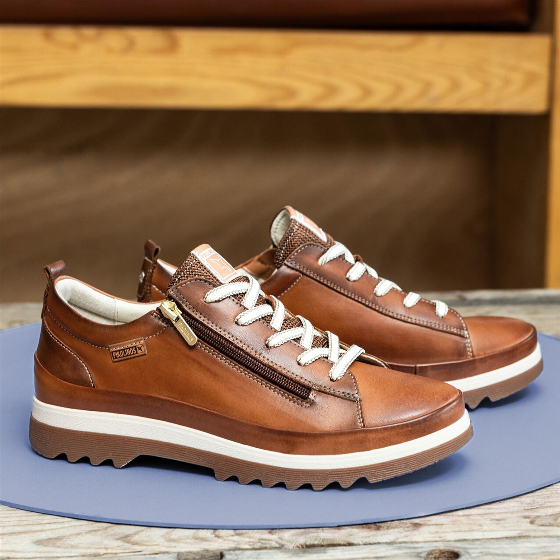 Pikolinos Women’s Brandy Brown Leather Laces & Zipper Trainers - Vigo