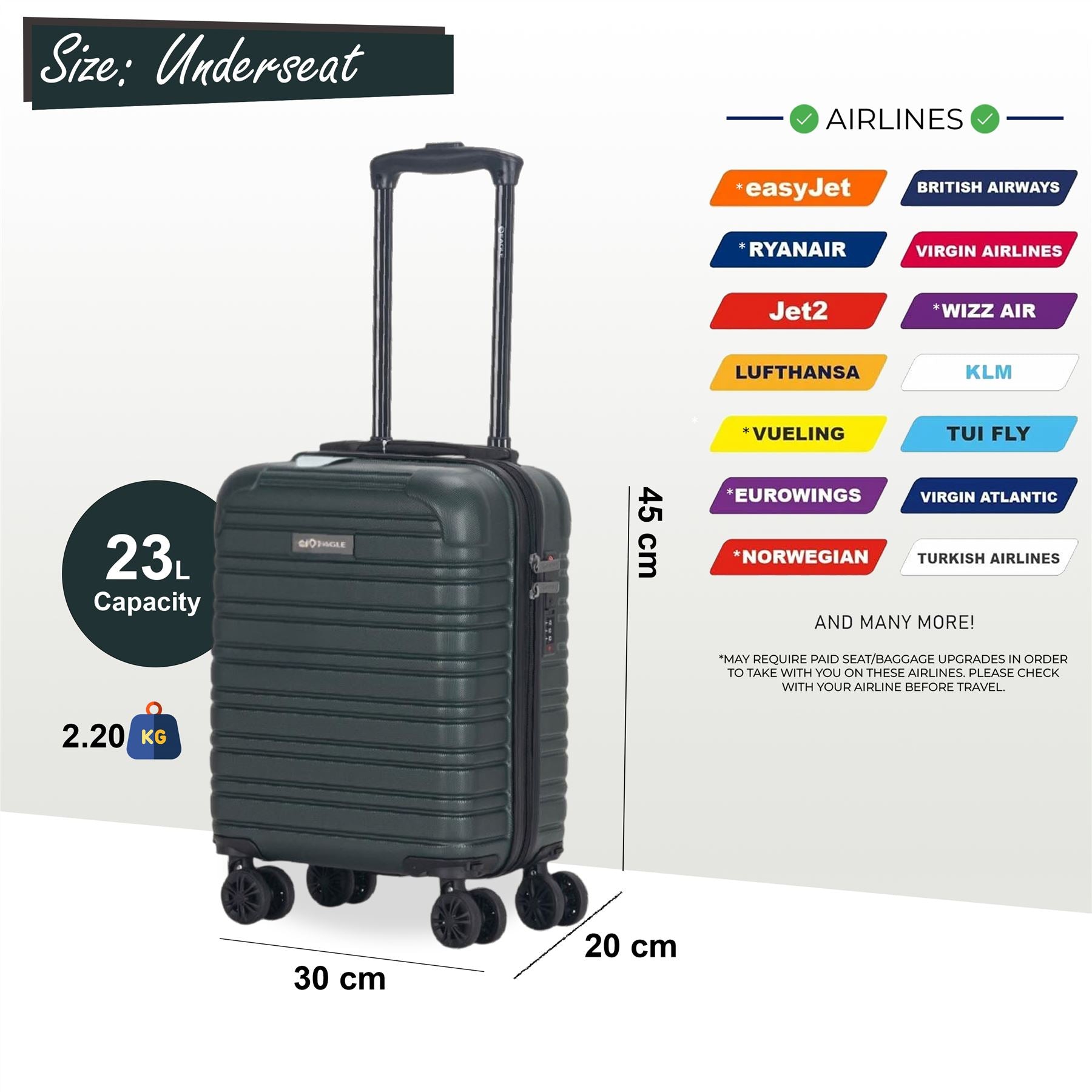 Koga Underseat Hard Shell Suitcase in Green