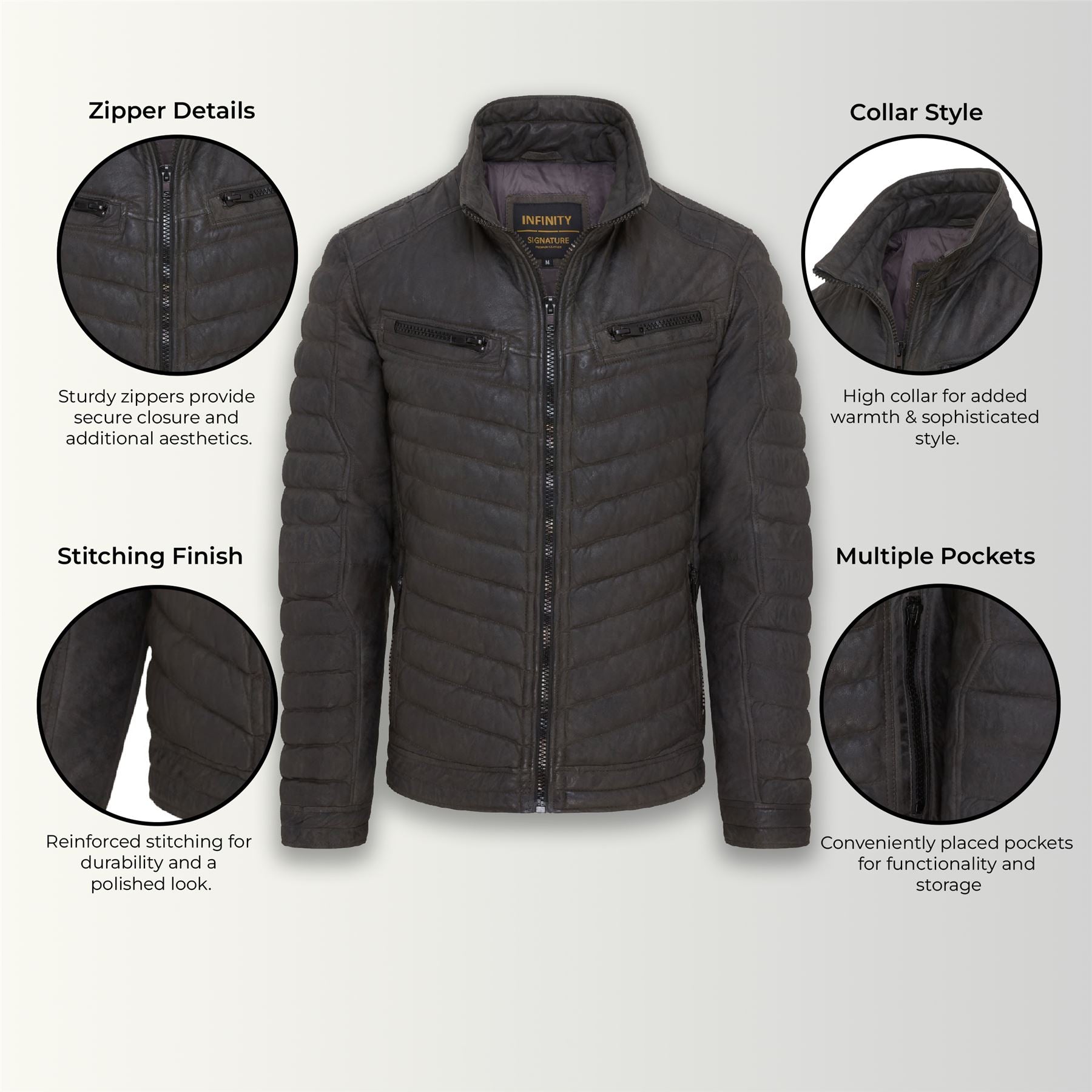 Mens Quilted Puffer Leather Bomber Jacket - Torpoint