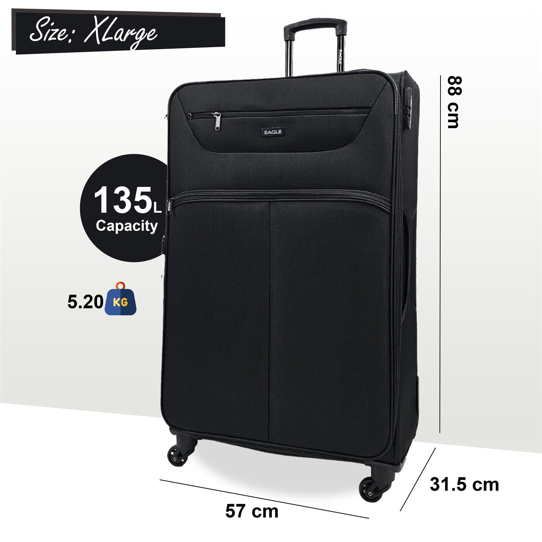 Baileyton Extra Large Soft Shell Suitcase in Black