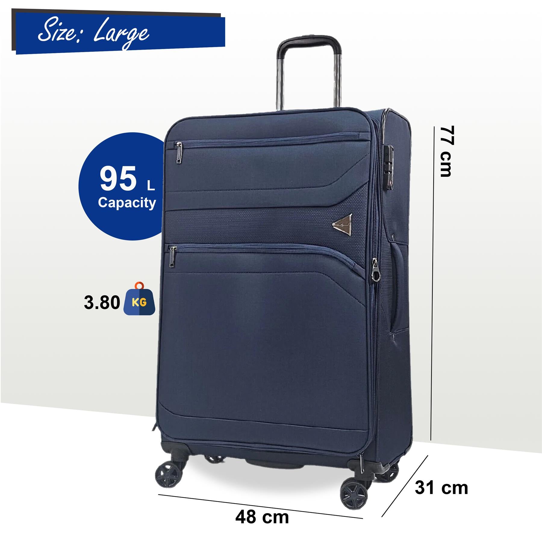 Clayton Large Soft Shell Suitcase in Navy