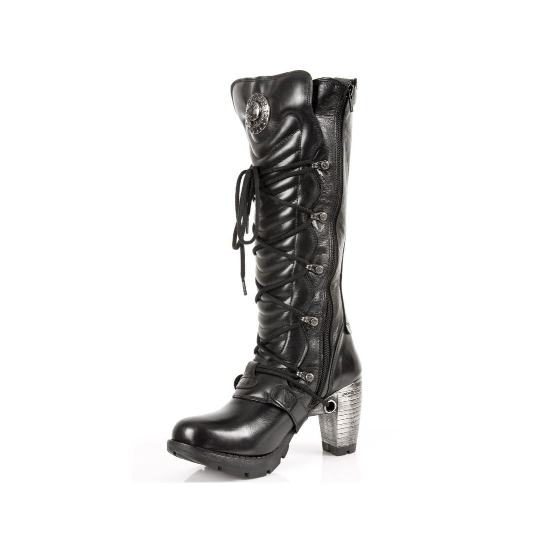 New Rock Ladies Black Buckle Laced Knee-High Boots- TR004-S1 - Upperclass Fashions 