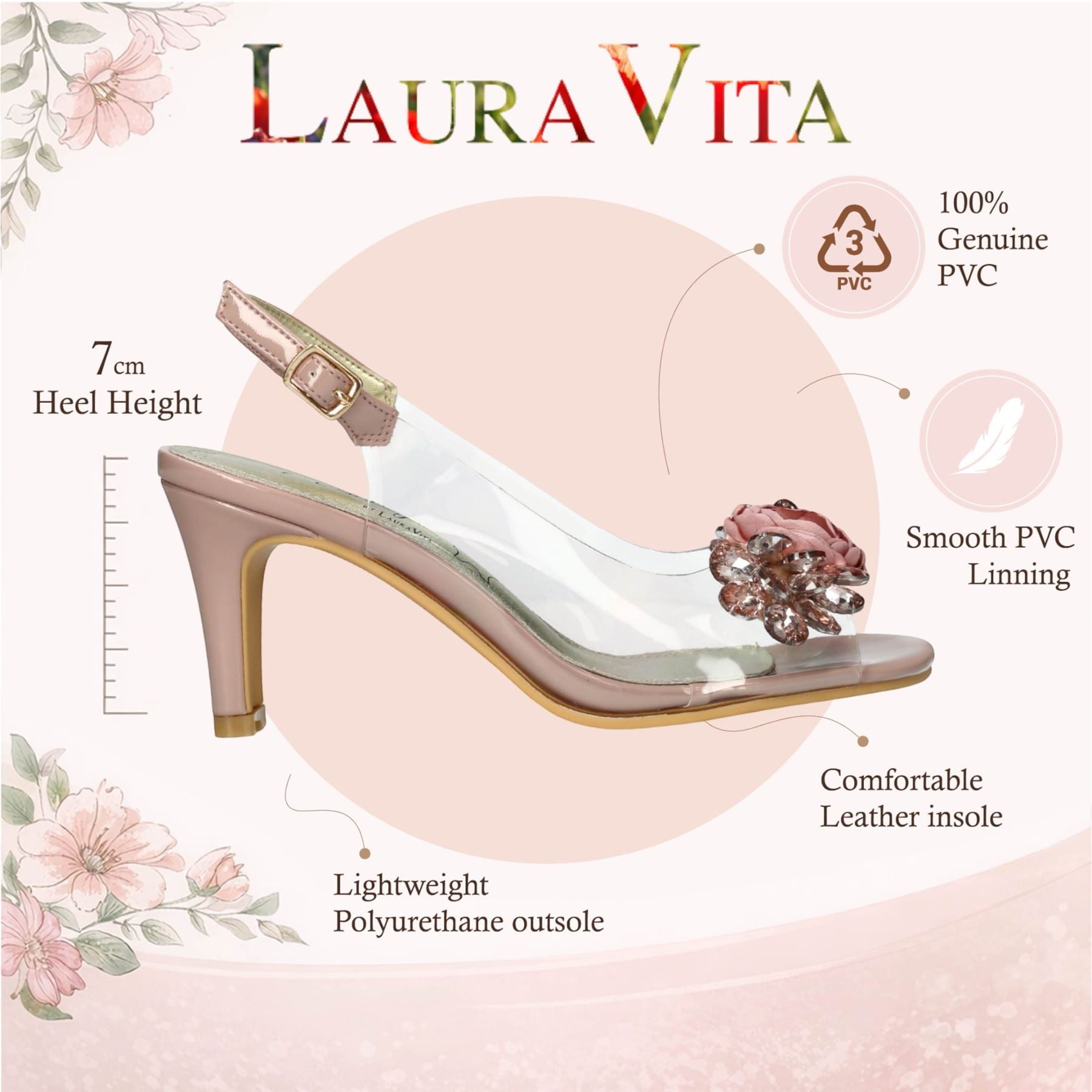 Laura Vita Women’s Mira 05 Clear Rose Pink Slip-On Cinderella Heel Sandals