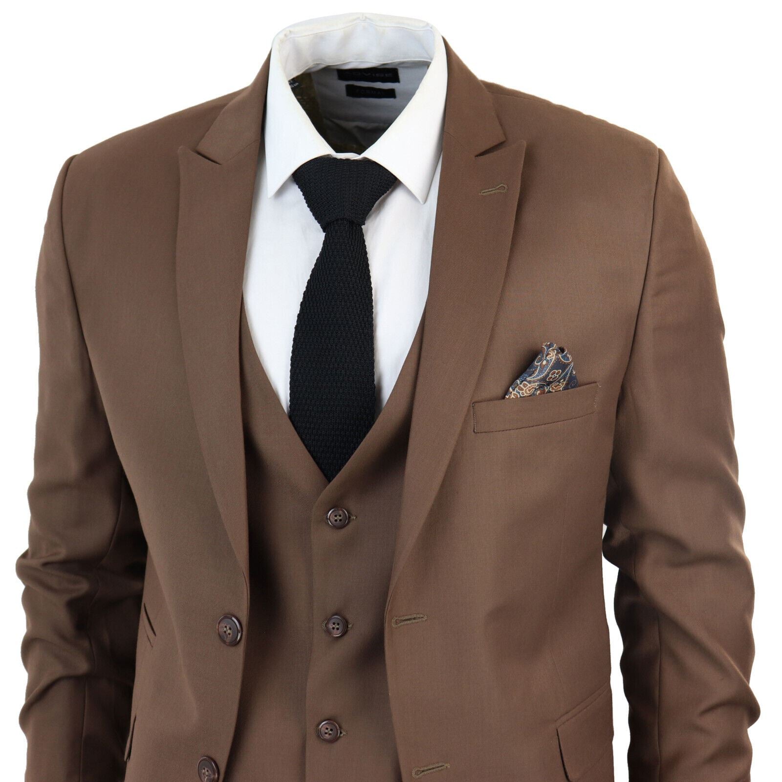 Mens IM1 Classic Plain Brown 3 Piece Suit
