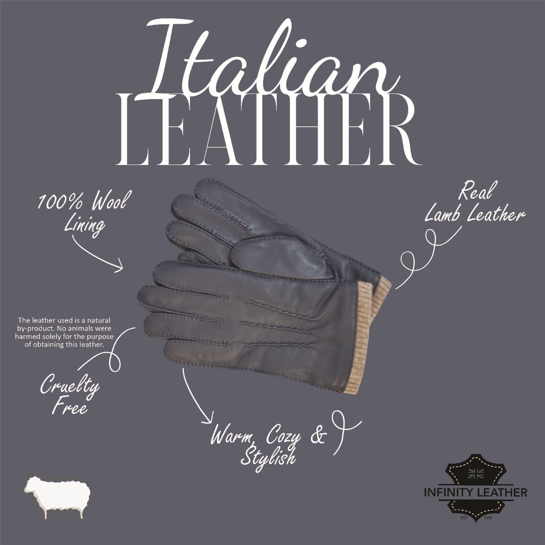 Men’s Italian Leather Warm Wool Lining Winter Gloves - M-LGV-405