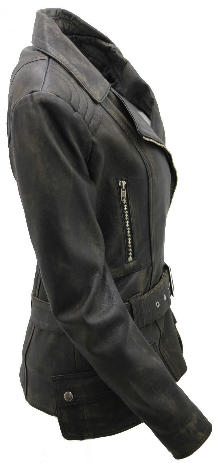 Womens Mid-length Leather Biker Jacket-Middlewich