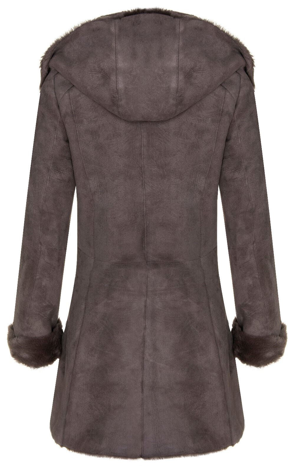 Womens Suede Merino Sheepskin Hooded Coat-Ryde