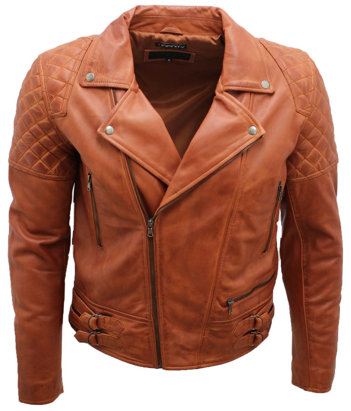 Mens Quilted Leather Biker Jacket-Stonehouse