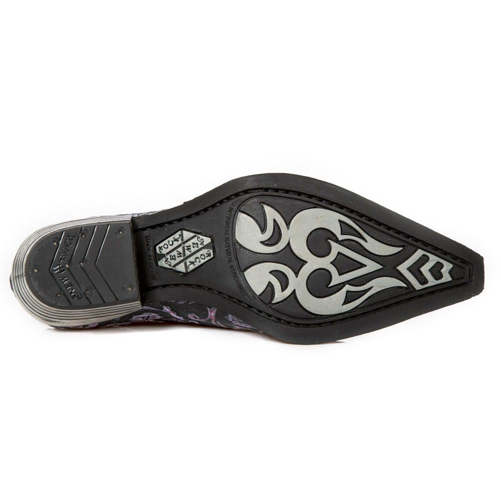 New Rock Vintage Purple Floral Leather Buckle Shoes-7960-S8