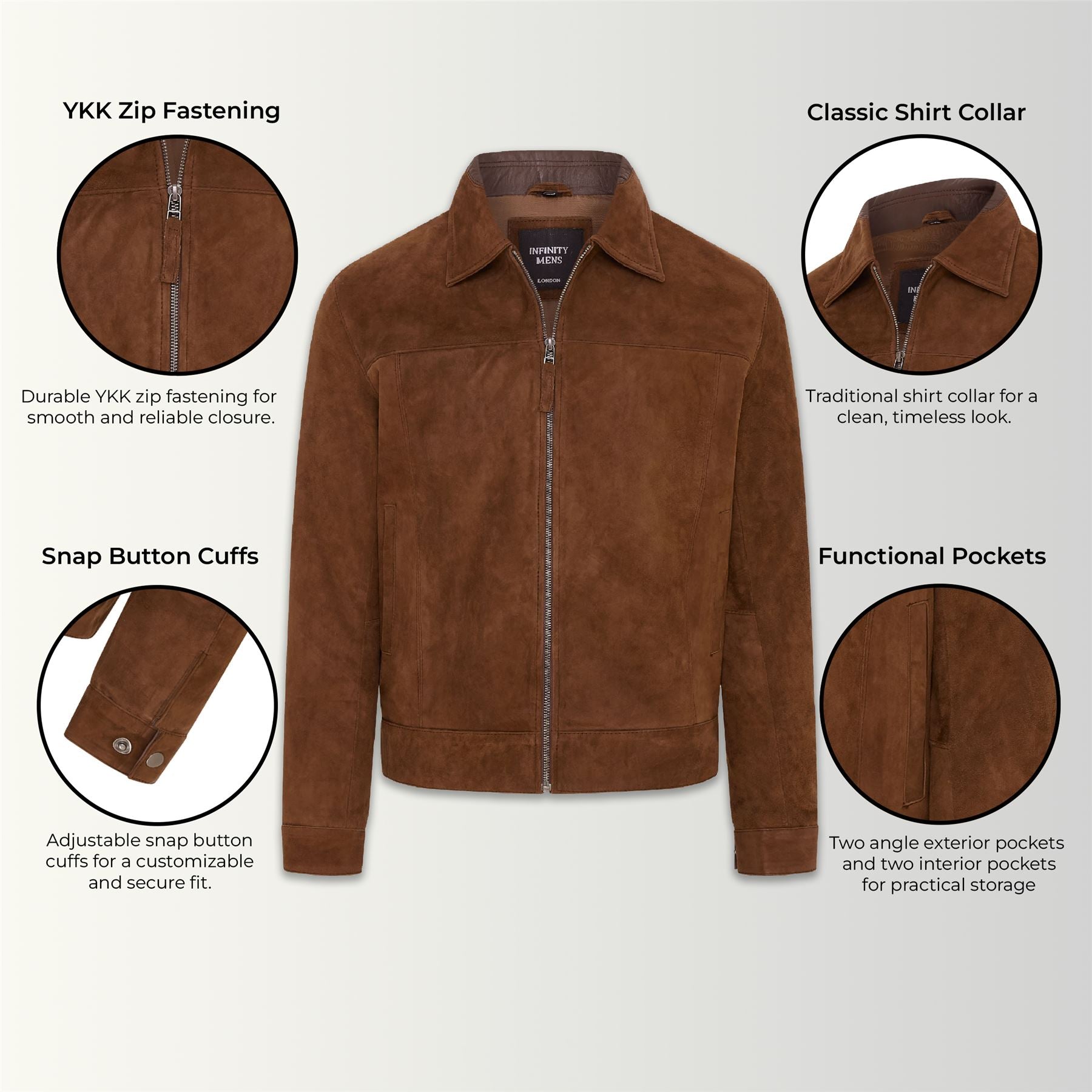 Mens Retro Classic Suede Leather Harrington Biker Jacket - Bryne