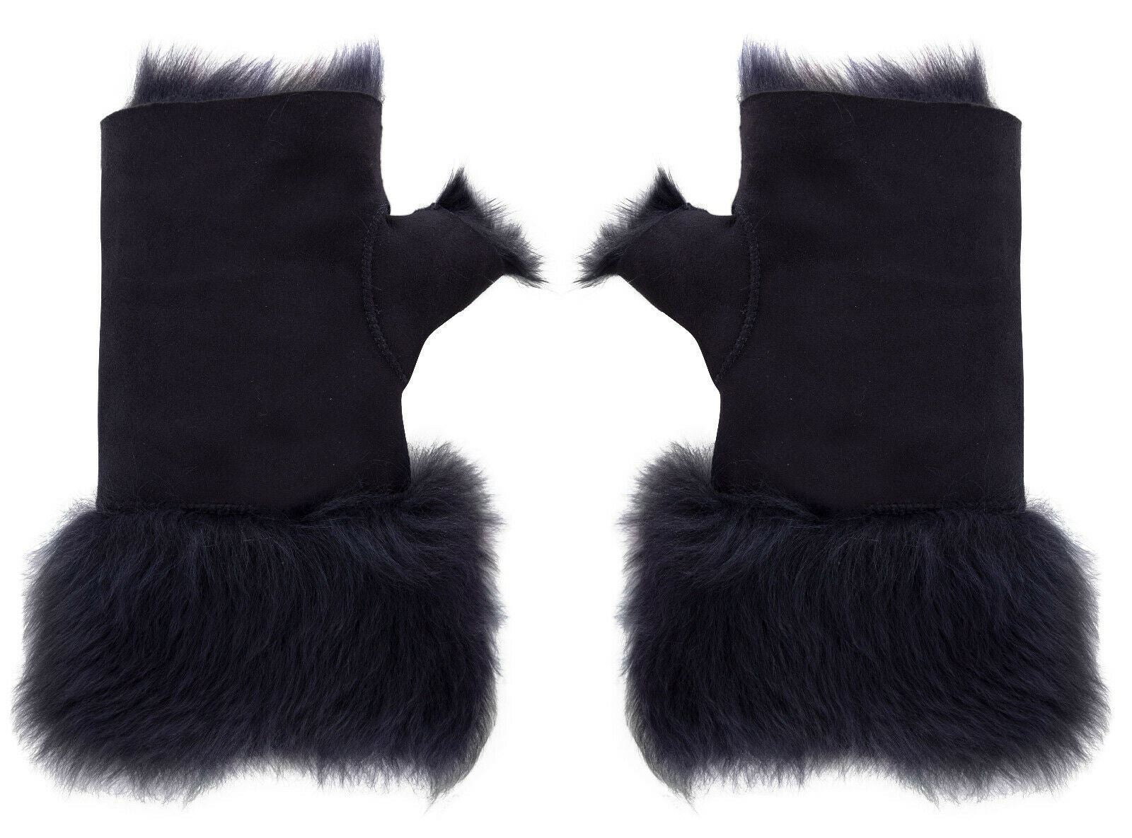 Womens Shearling Mittens Fingerless Cuffs Toscana Suede Sheepskin Fur