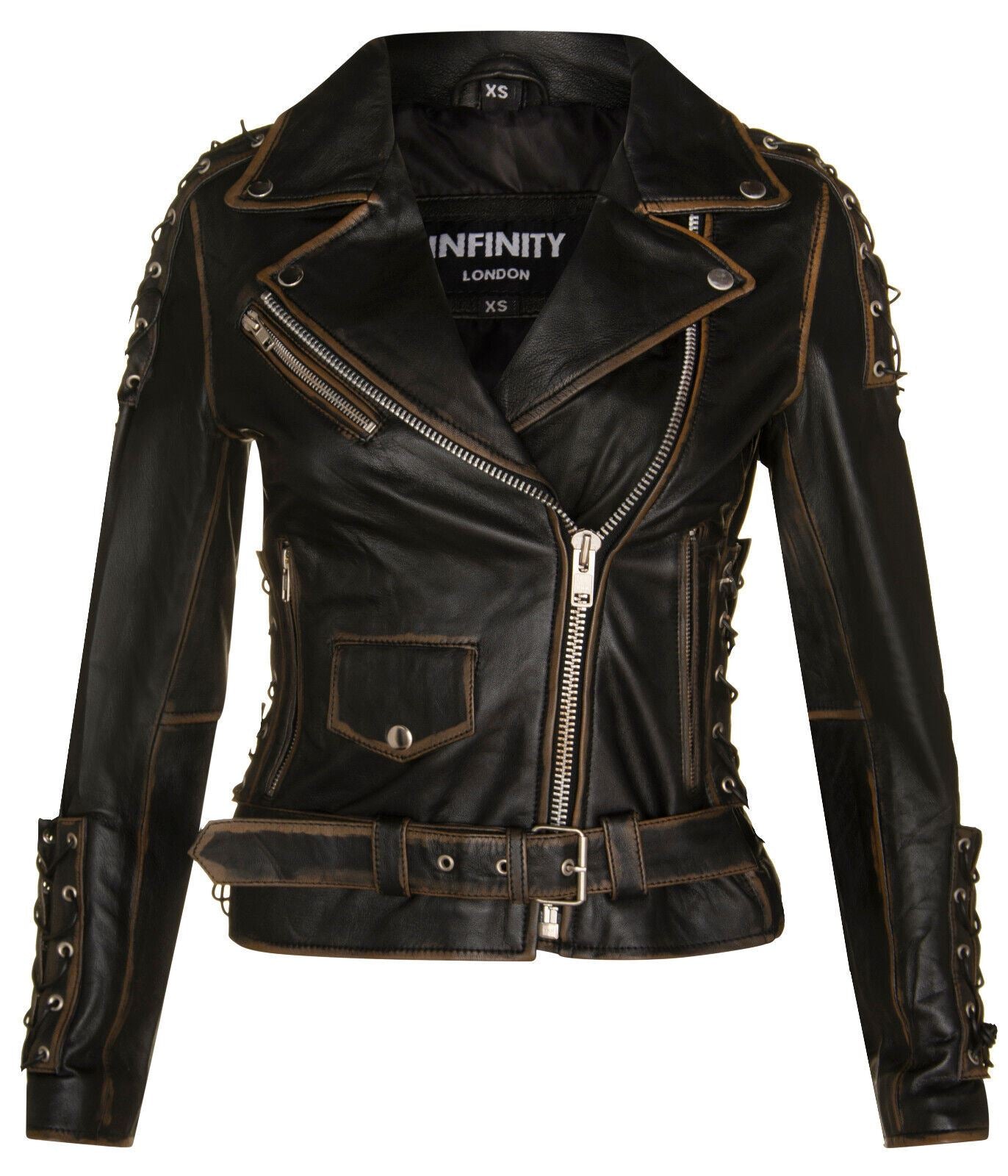 Womens Black Leather Brando Biker Jacket-Havant – Upperclass Fashions