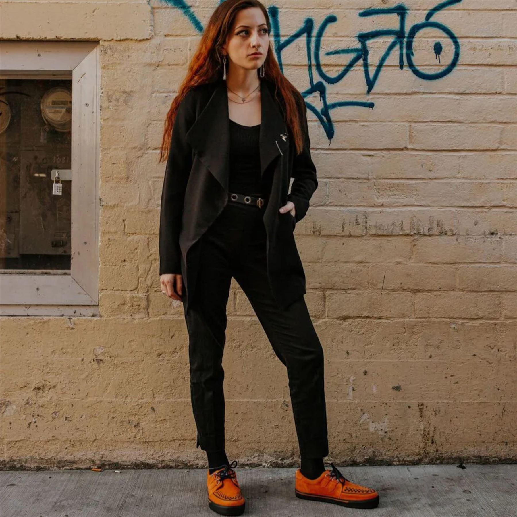 TUK Pointed Creeper Sneaker Orange Cow Suede Platform Shoes - A9182