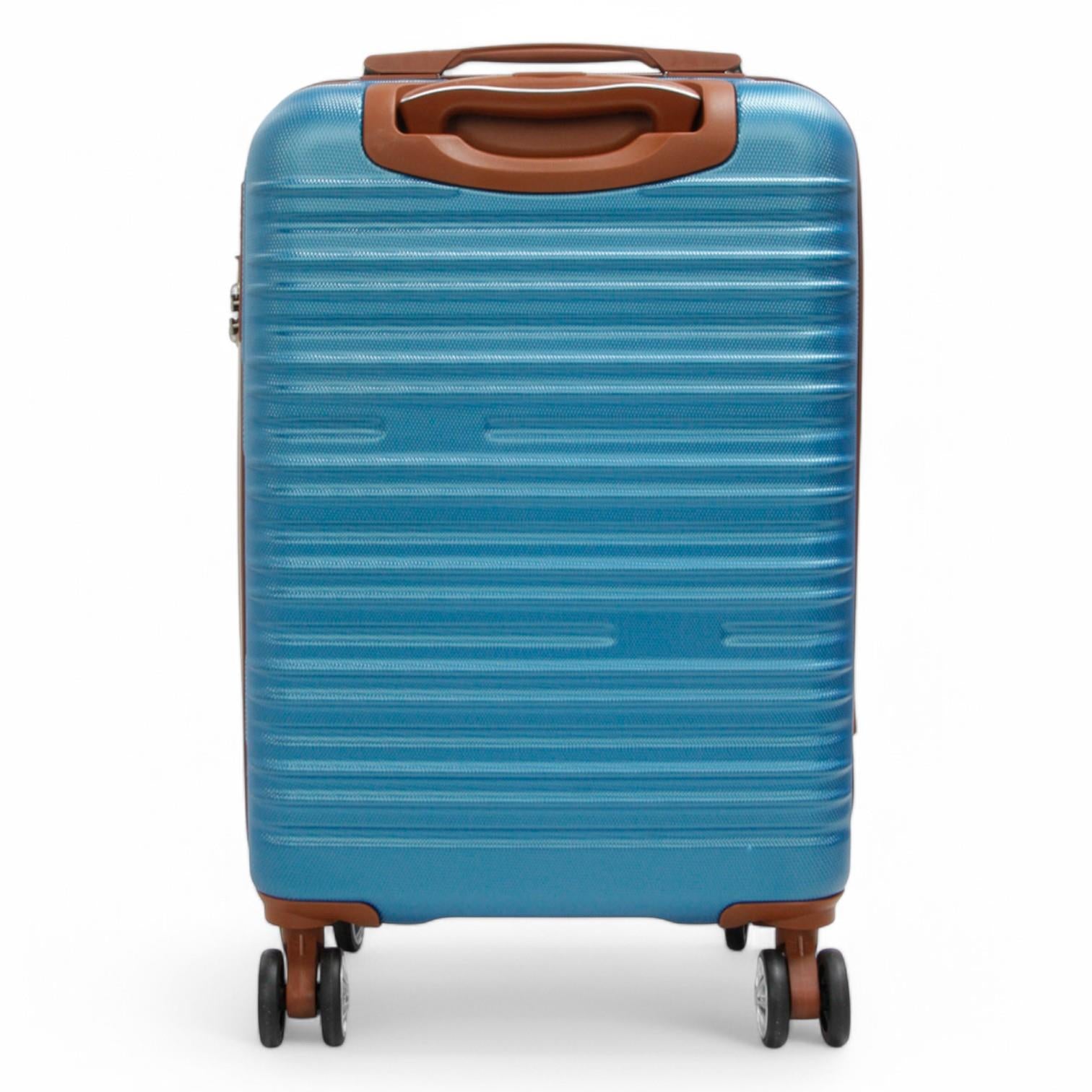 Expandable Blue Hard Shell ABS 8 Wheel Suitcase Robust Travel Case Holiday Luggage