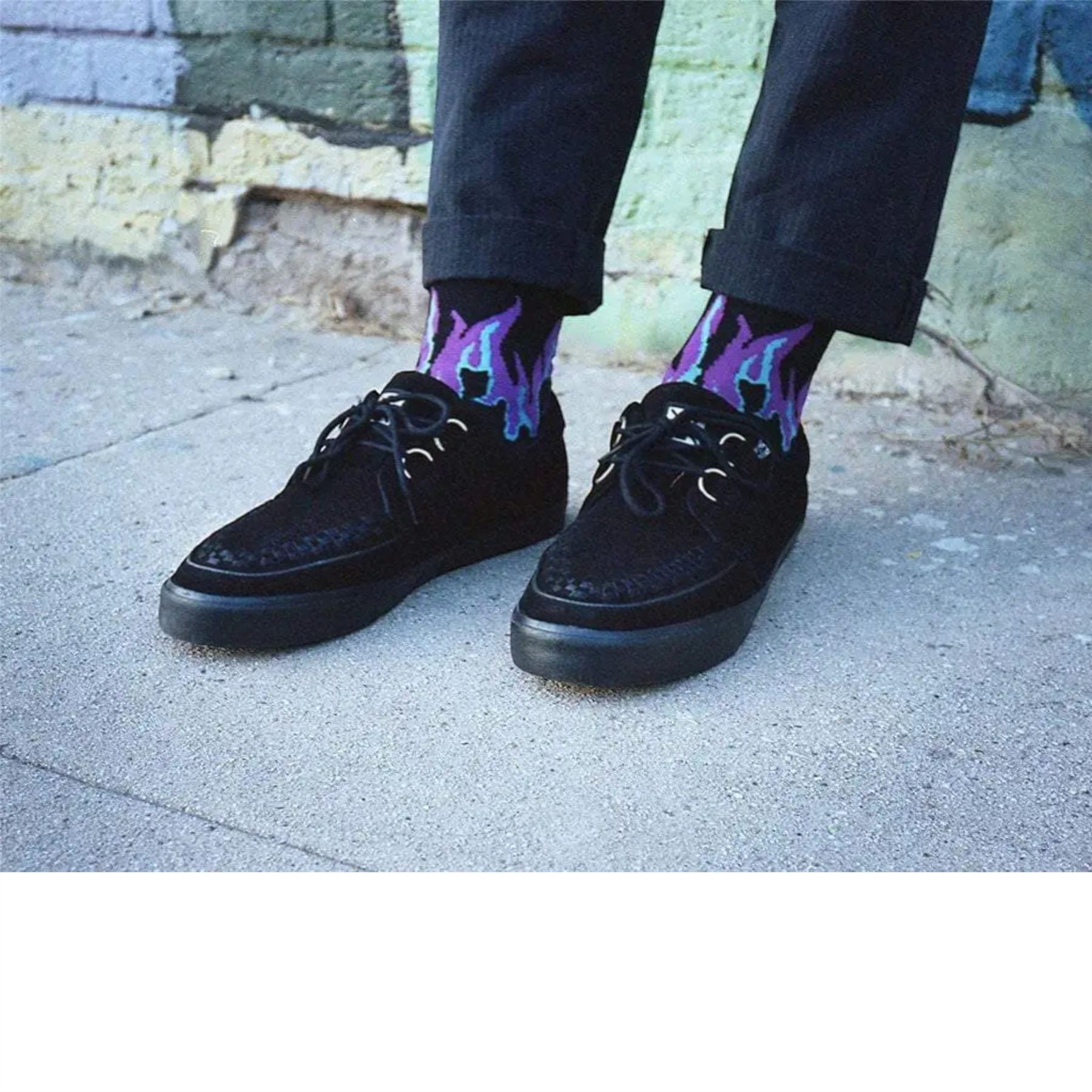 TUK Pointed Creeper Sneaker Black Suede Platform Shoes - A9178