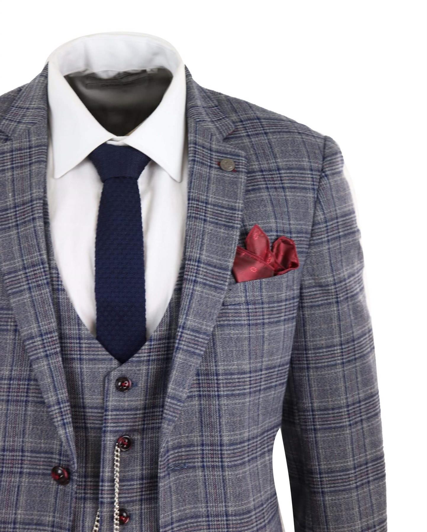 Mens 3 Piece Grey Herringbone Tweed Check Suit
