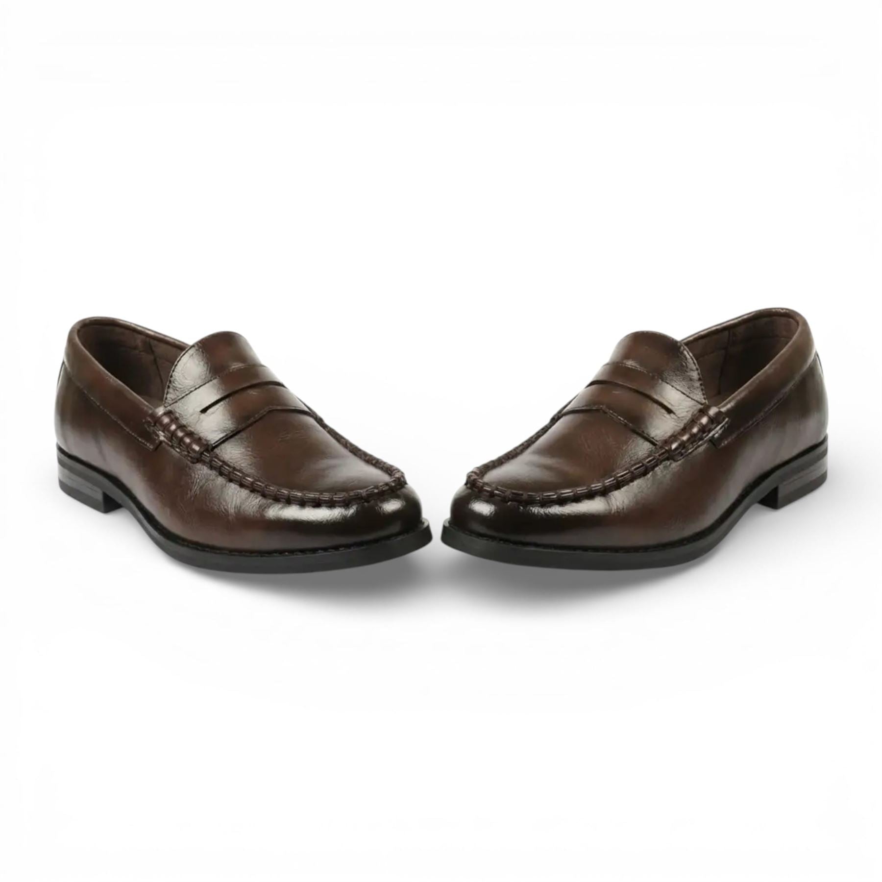 Mens Brown PU Leather Formal Dress Penny Loafers Casual Shoes