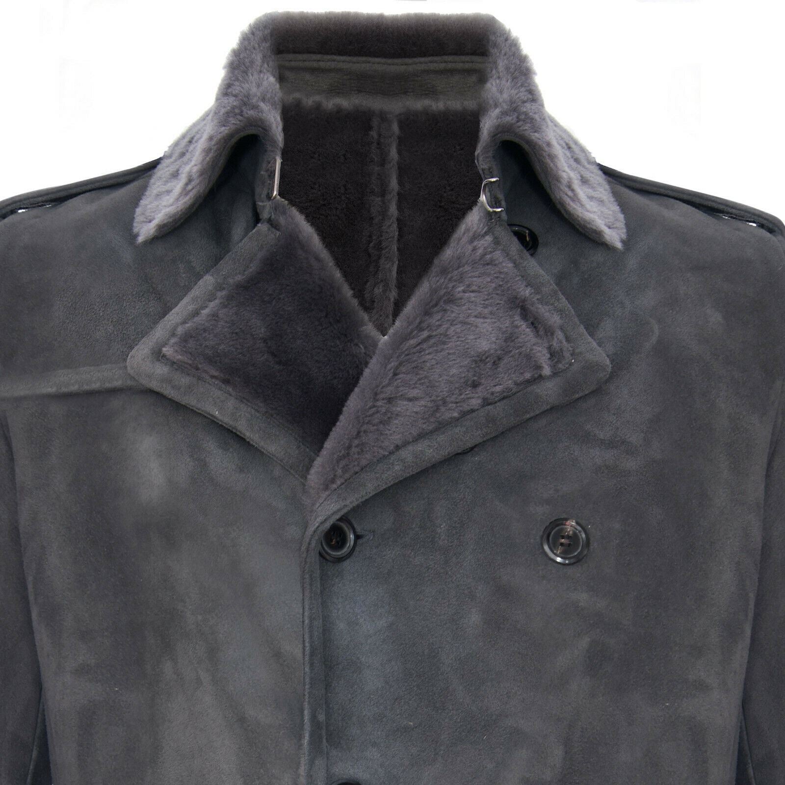 Mens Suede Sheepskin Double Breasted Coat-Kempston