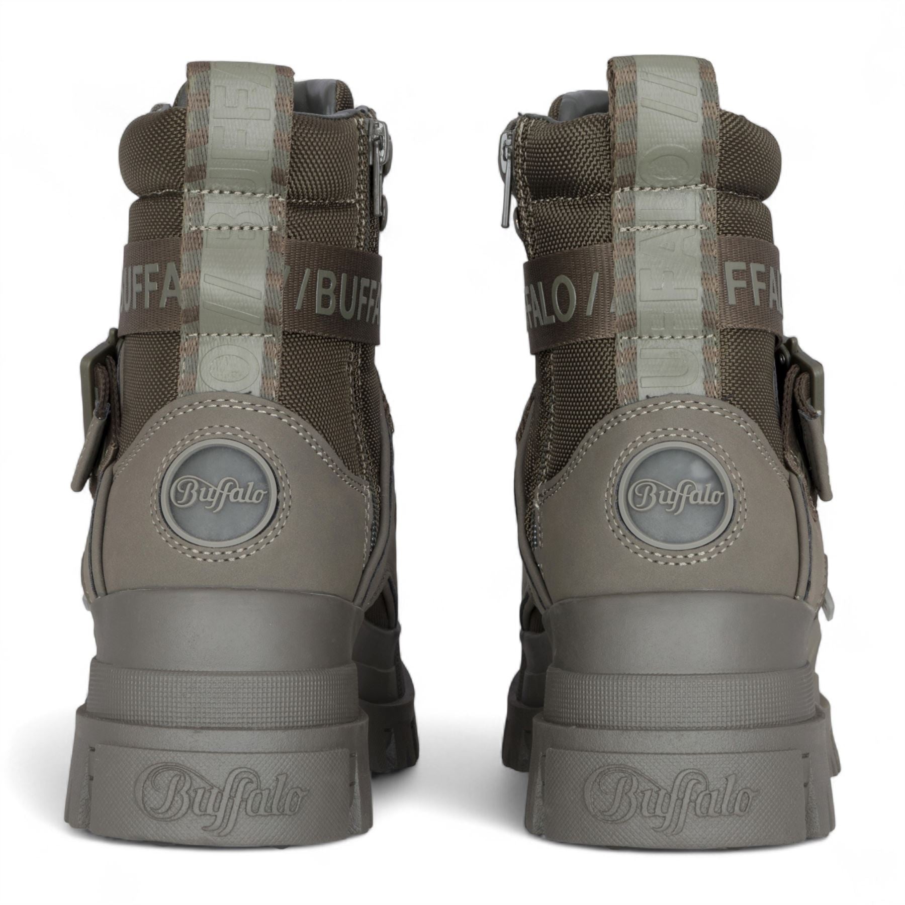 Buffalo Womens Khaki Chunky Platform High Ankle Combat Boots - ASPHA-COM1