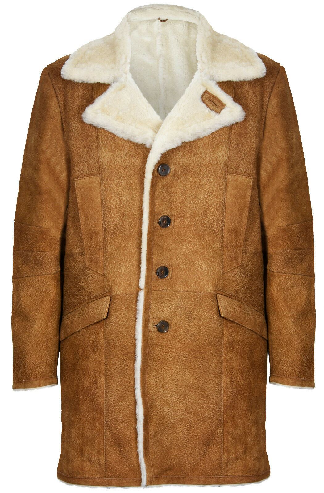 Mens Long Sheepskin shearling Trench Coat-Lewes