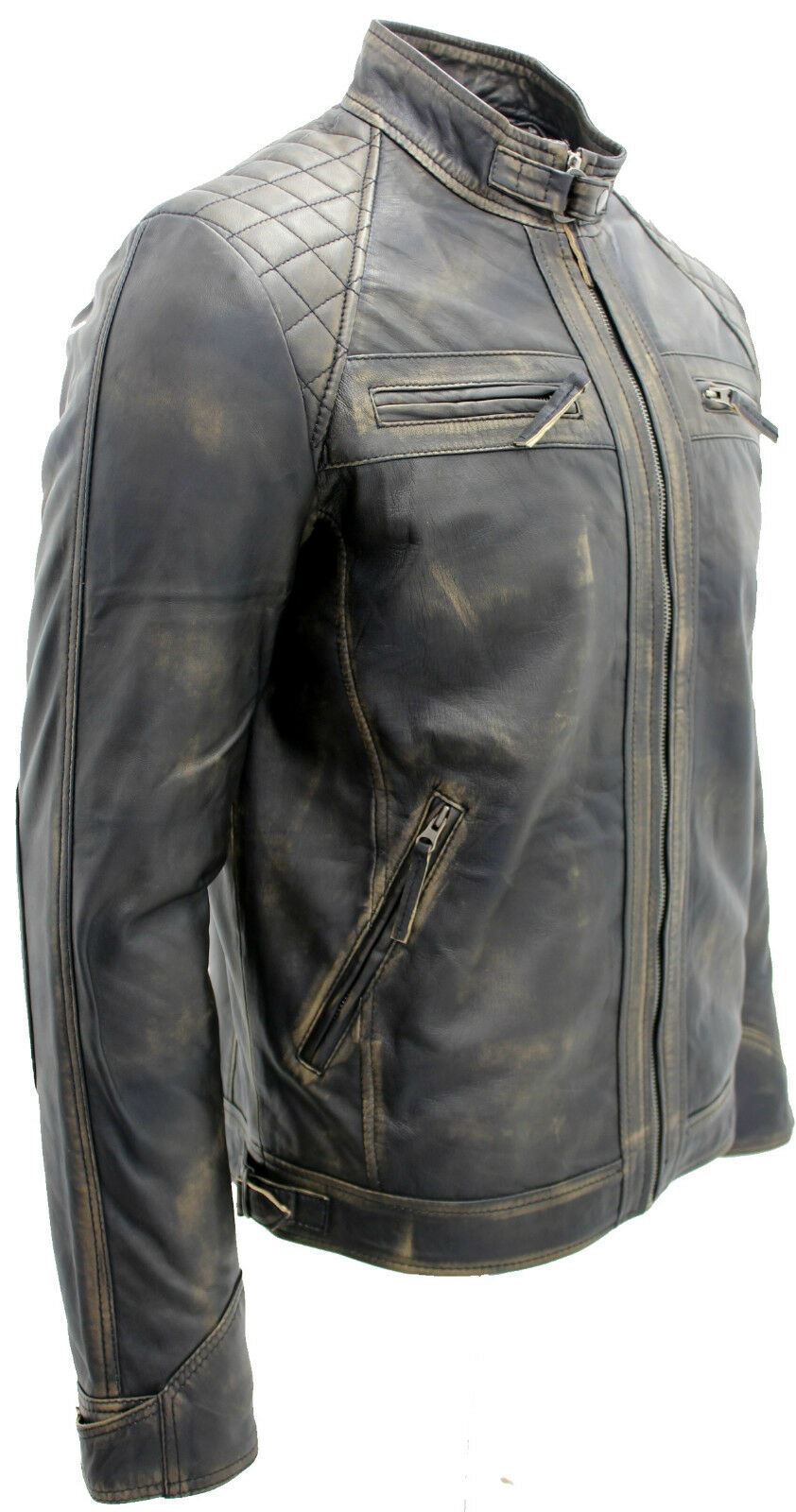Men Classic Leather Quilted Biker Jacket-Silsden