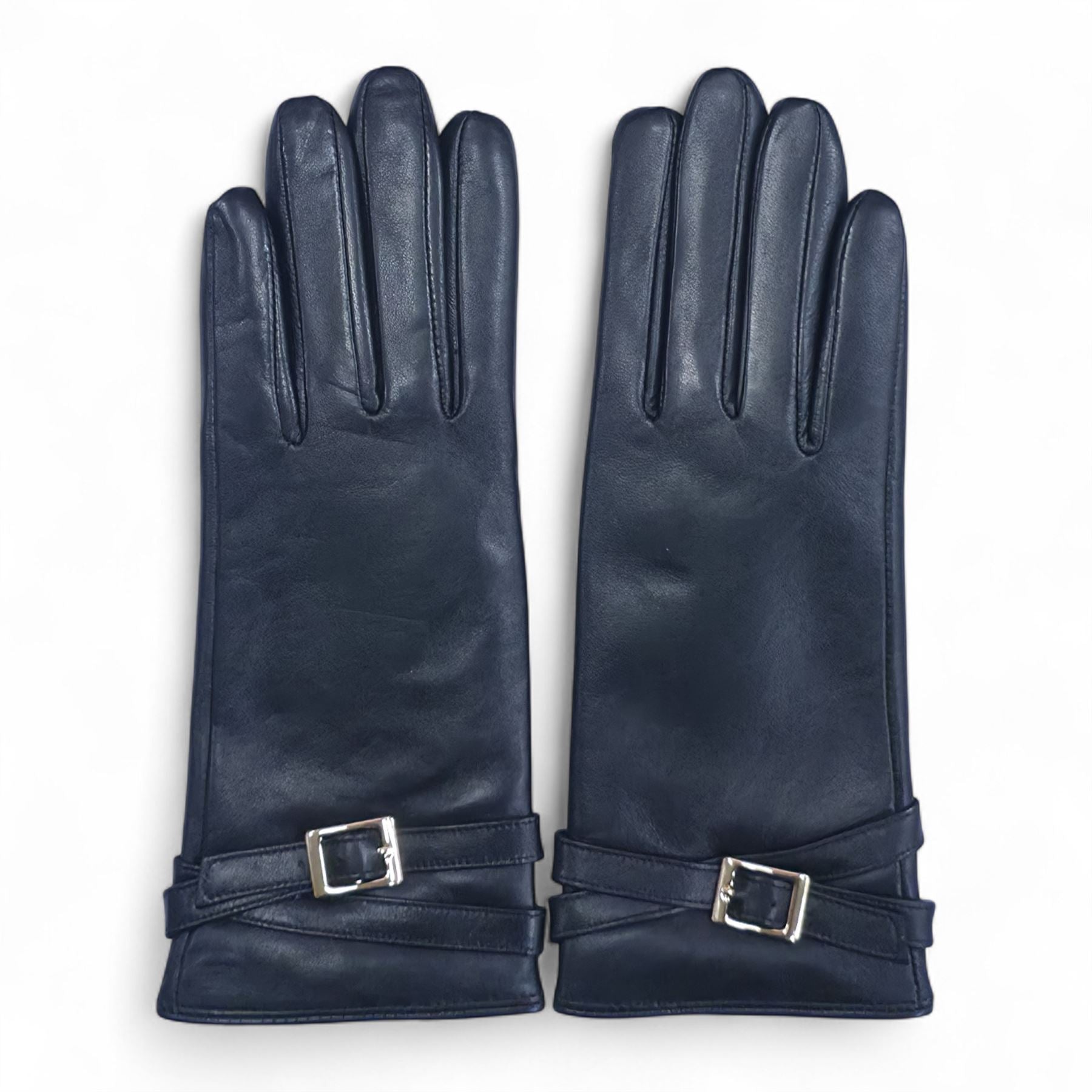 Womens Italian Leather Winter Buckle Soft Wool Lining Gloves - L-GLV-601