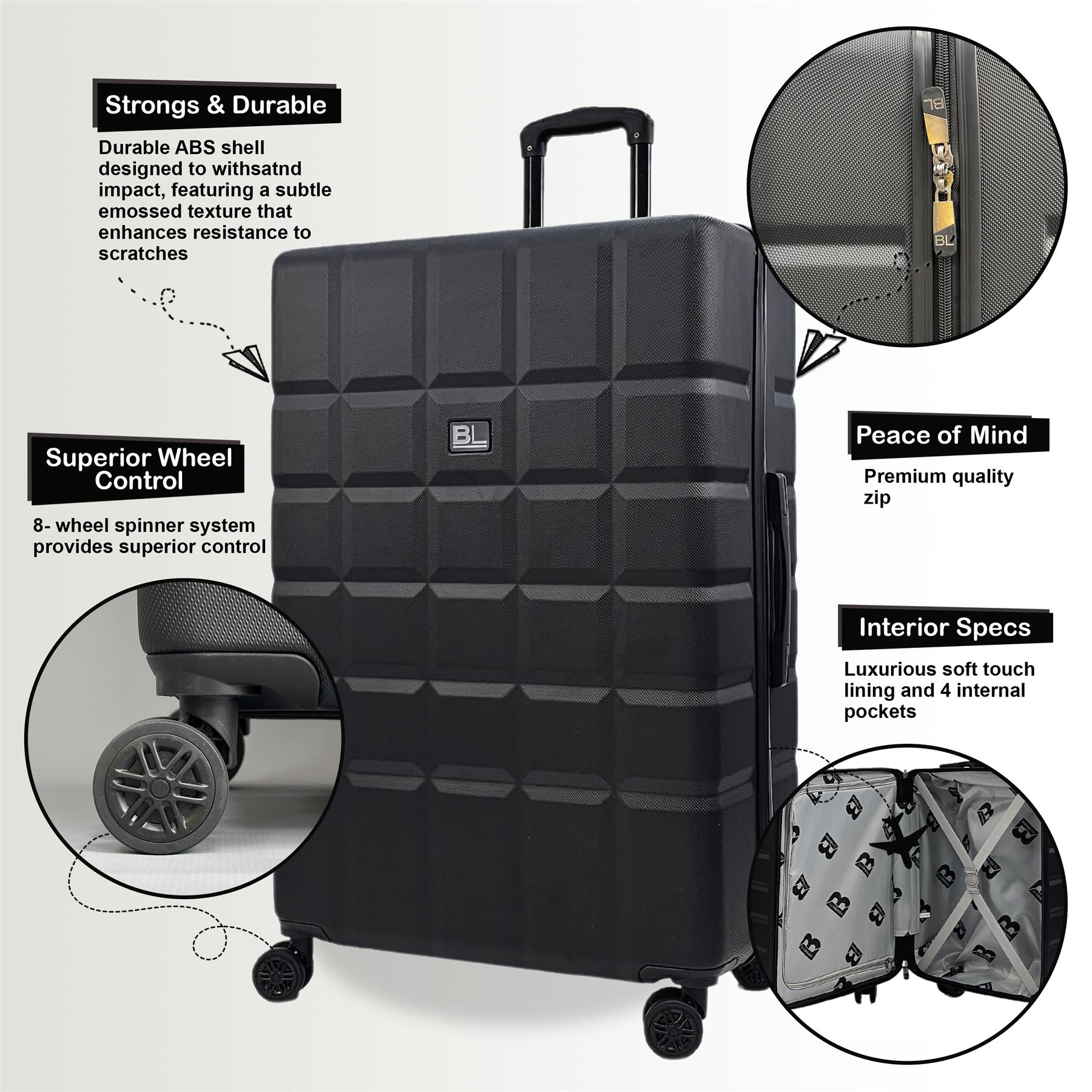 Hard Shell Classic 4 Wheel Travel Suitcase Set
