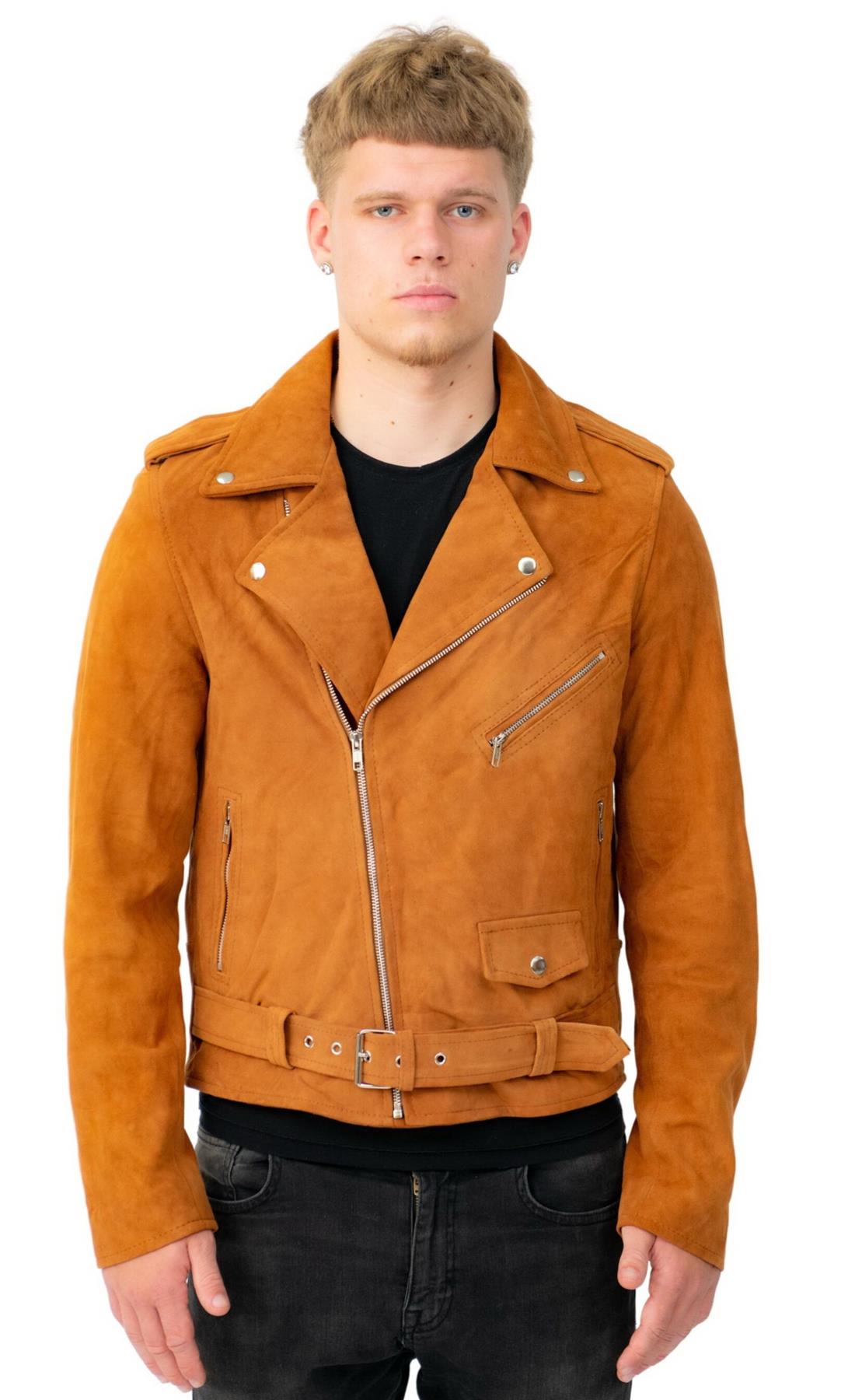 Mens Suede Leather Brando Biker Jacket-Stratford