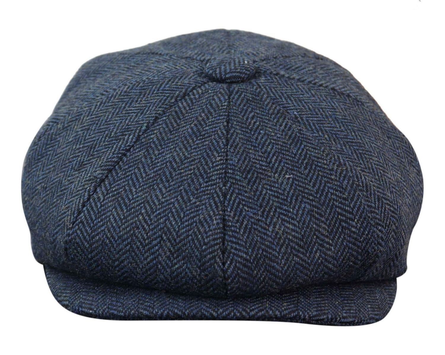 Mens Peaky Blinders Blue Tweed Gatsby Flat Baker Hat