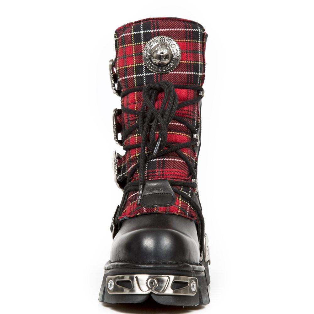 New Rock Tartan Leather Gothic Boots-391T-S1