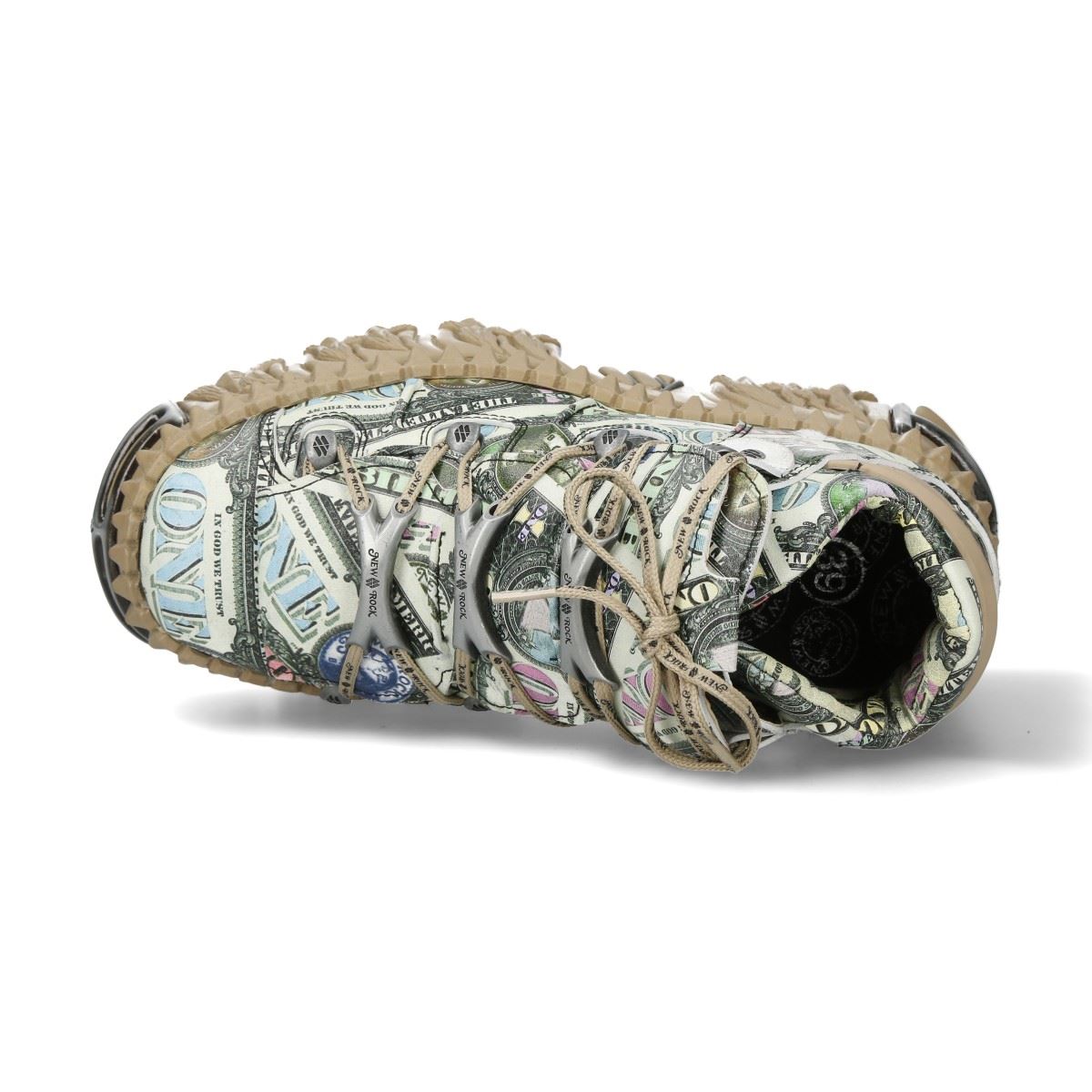 New Rock M-106WALL-C49 Dollar Bill Print Leather Platform Ankle Boots