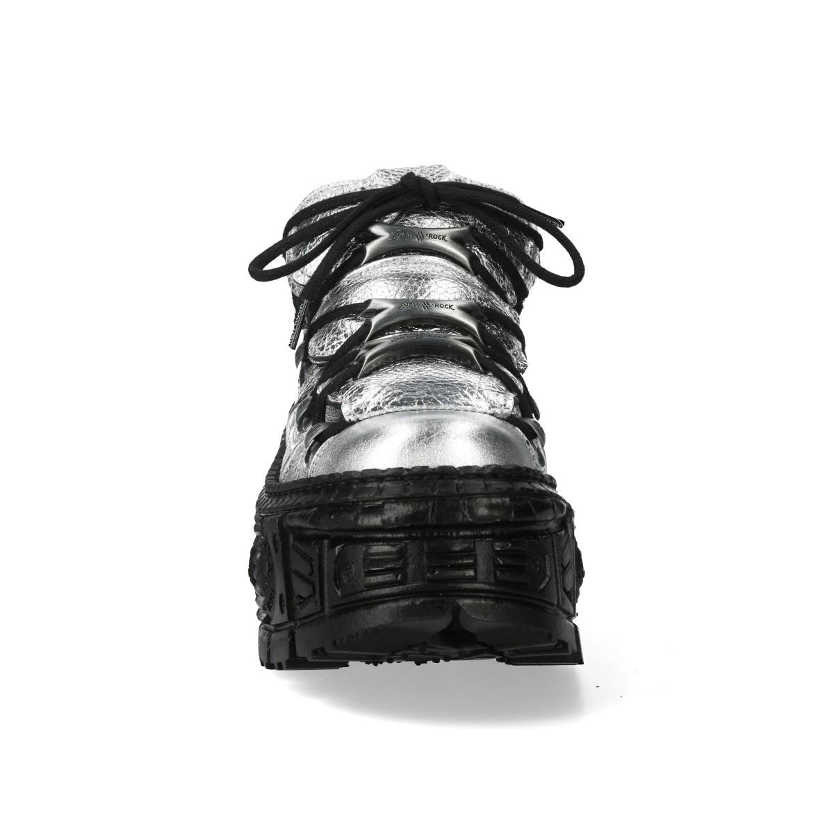 New Rock M-106WALL-C16 Metallic Silver Black Leather Gothic Ankle Boots