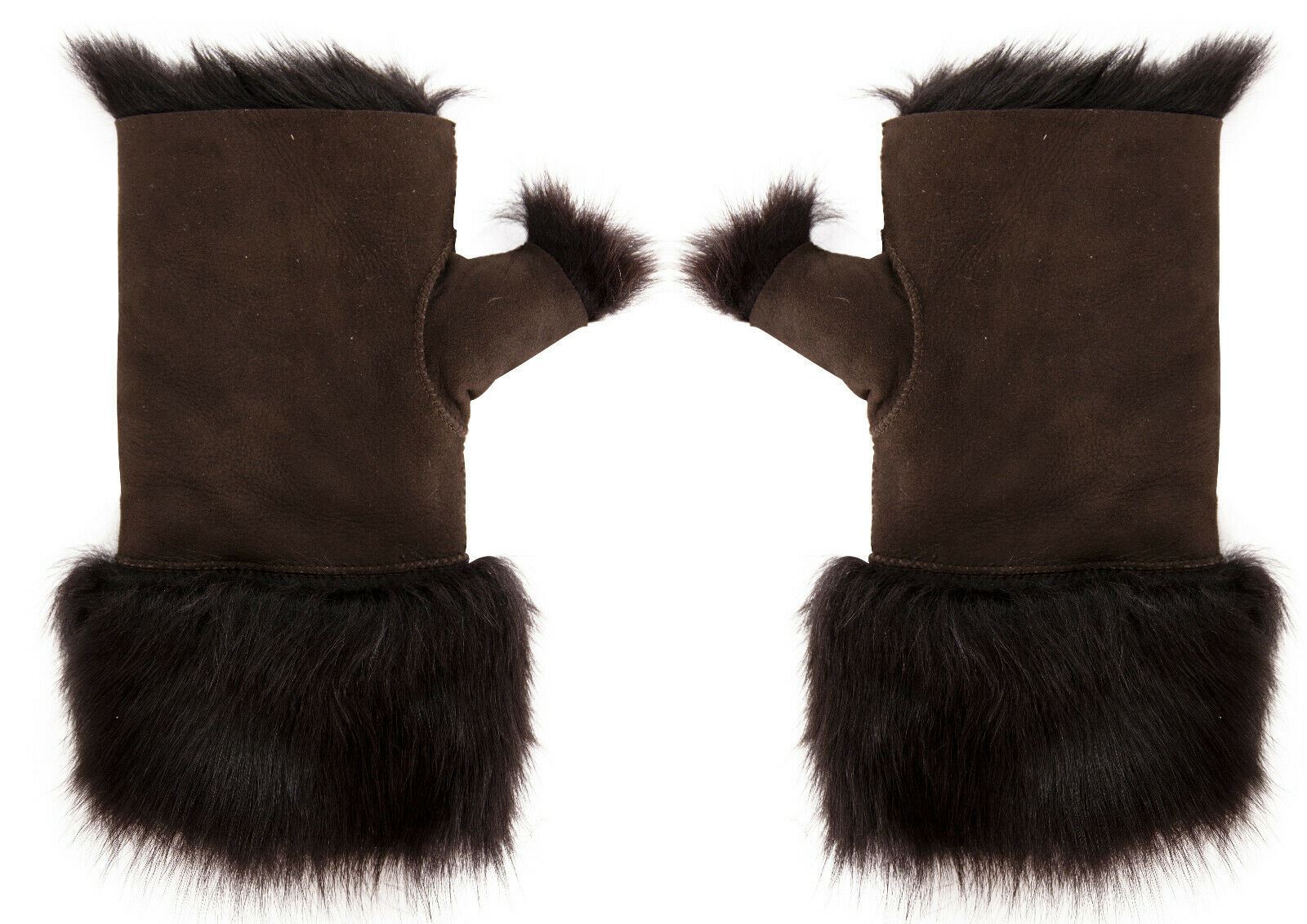 Womens Shearling Mittens Fingerless Cuffs Toscana Suede Sheepskin Fur