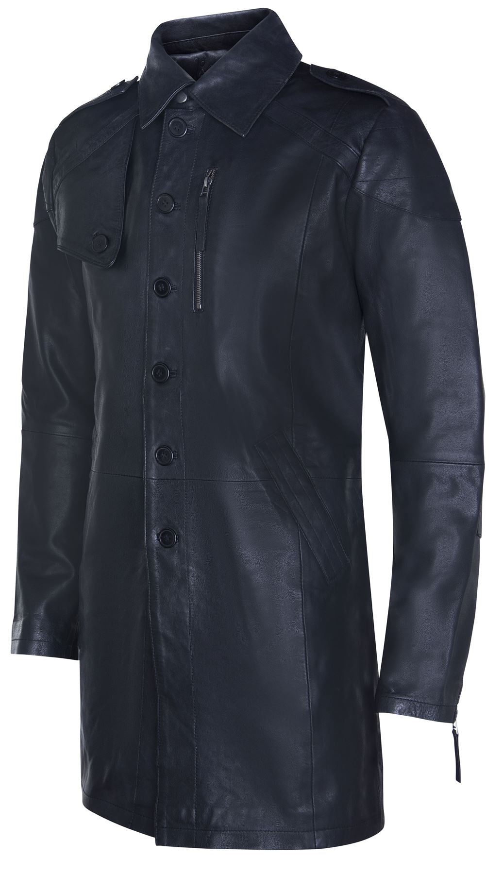 Mens Long Leather Trench Coat-Filton