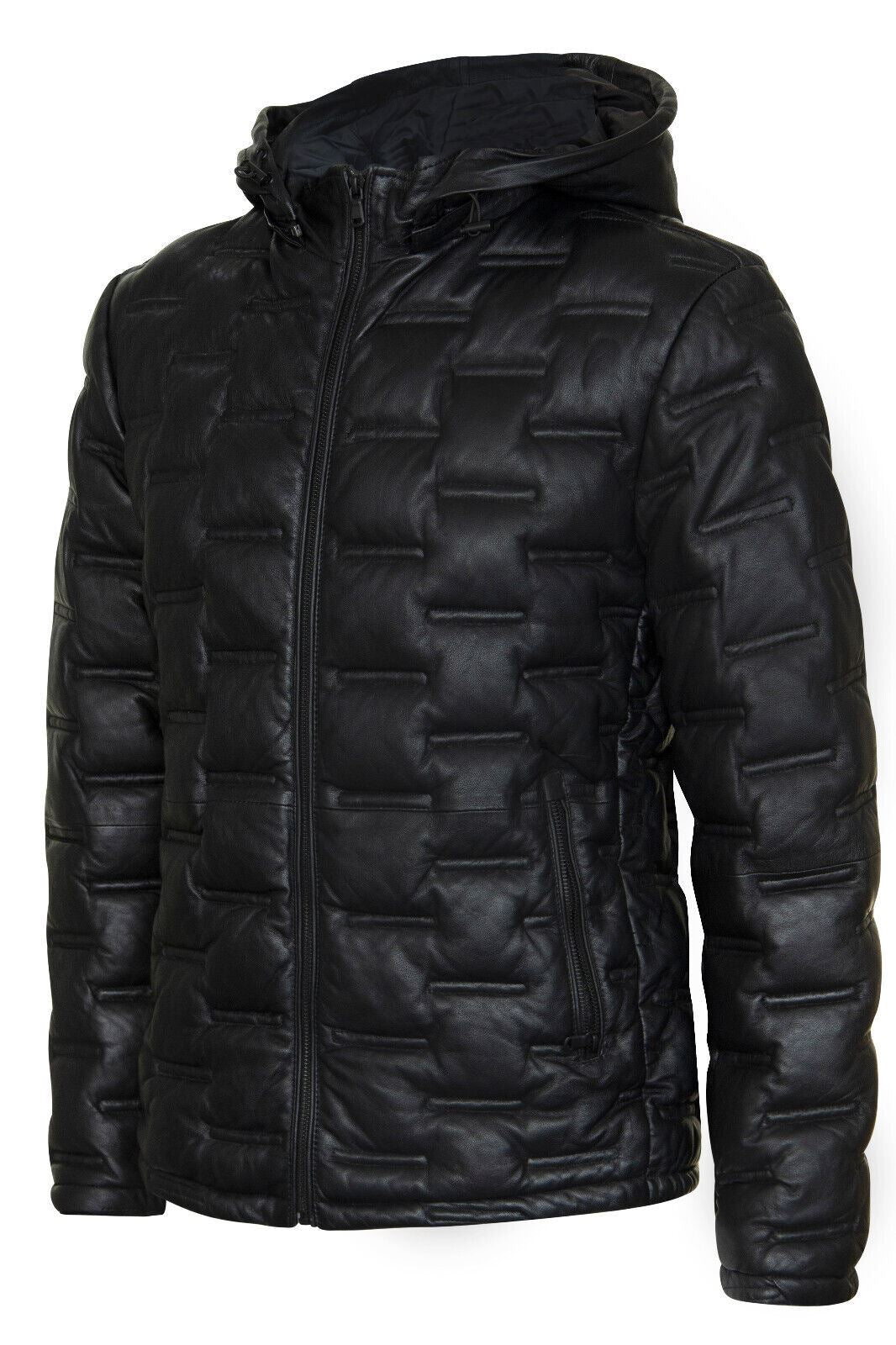 Mens Hooded Puffer Leather Bomber Jacket - Tadley