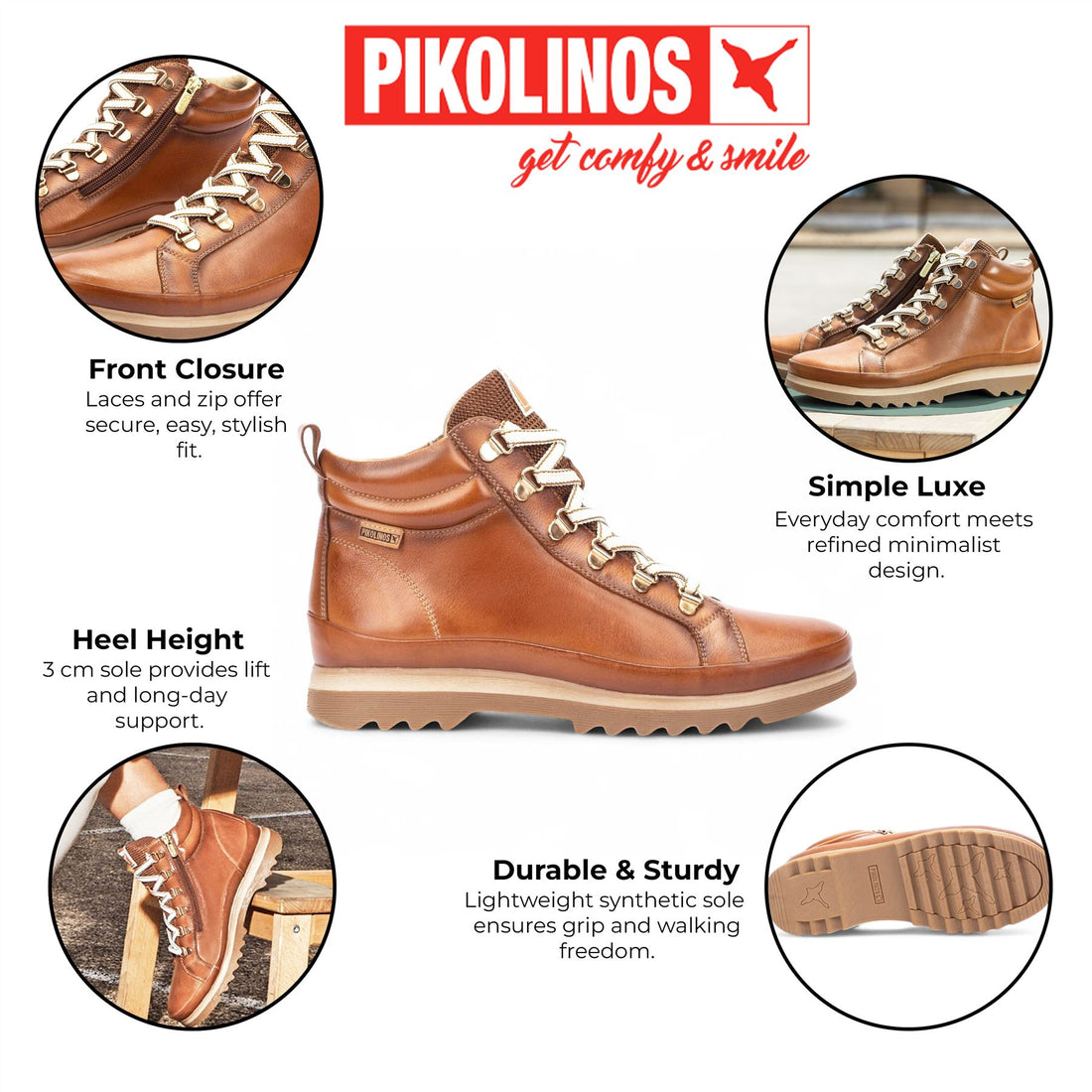 Pikolinos Women’s Brandy Brown Leather Ankle Trainers Boots - Vigo