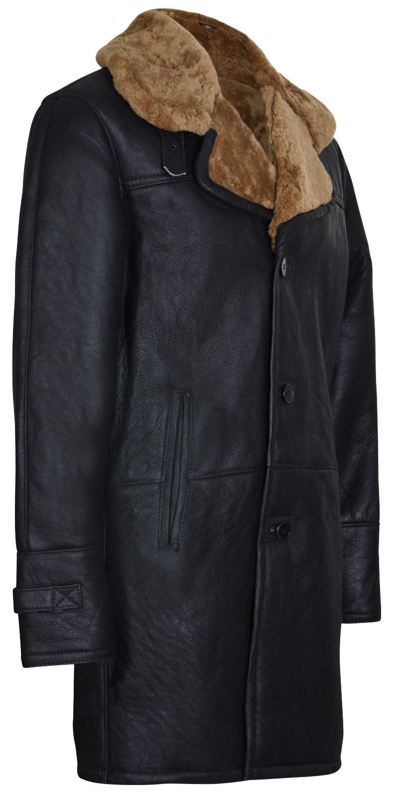 Mens Long Shearling Sheepskin Crombie Coat-Leiston