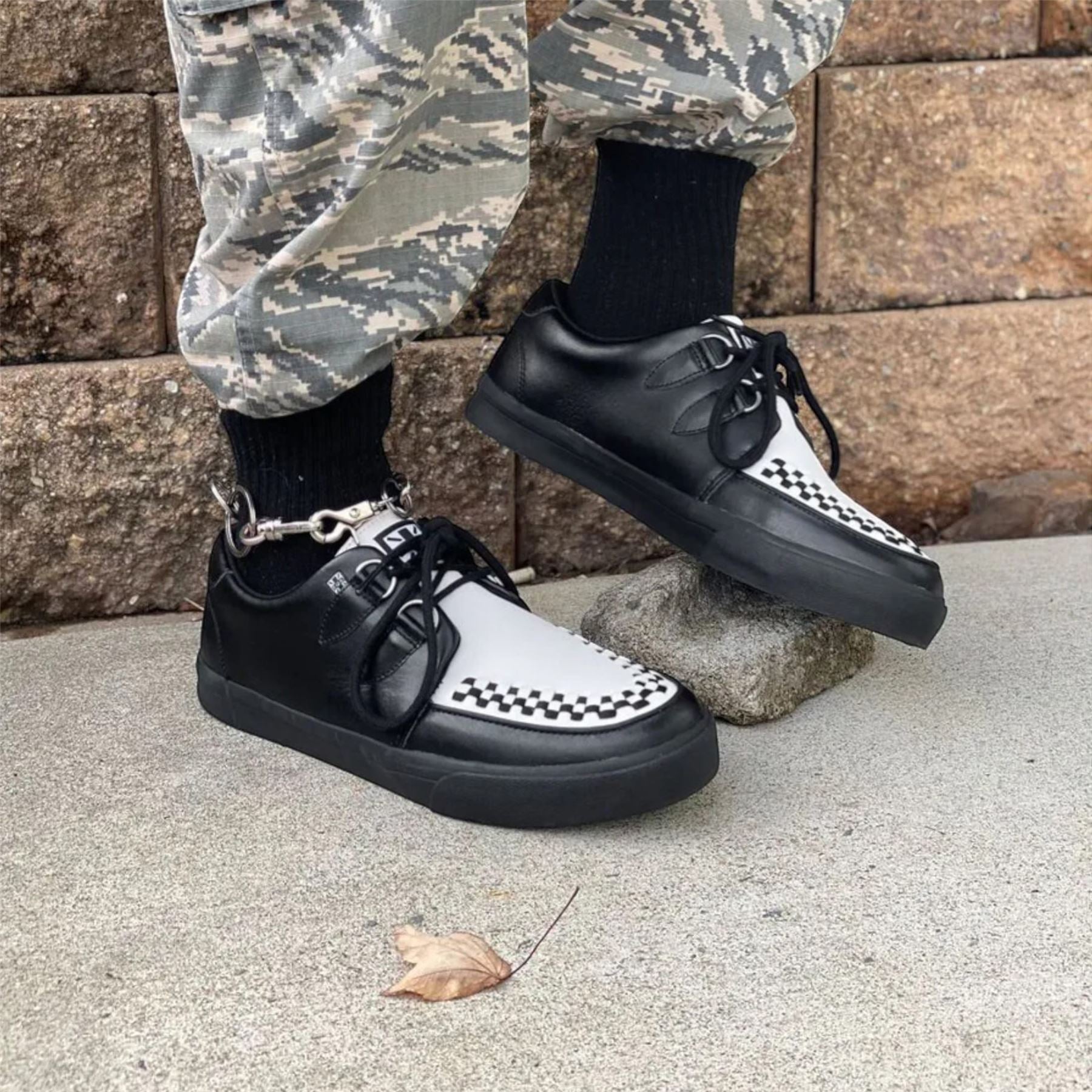 TUK Pointed Creeper Sneaker Black White Leather Platform Shoes - A9180