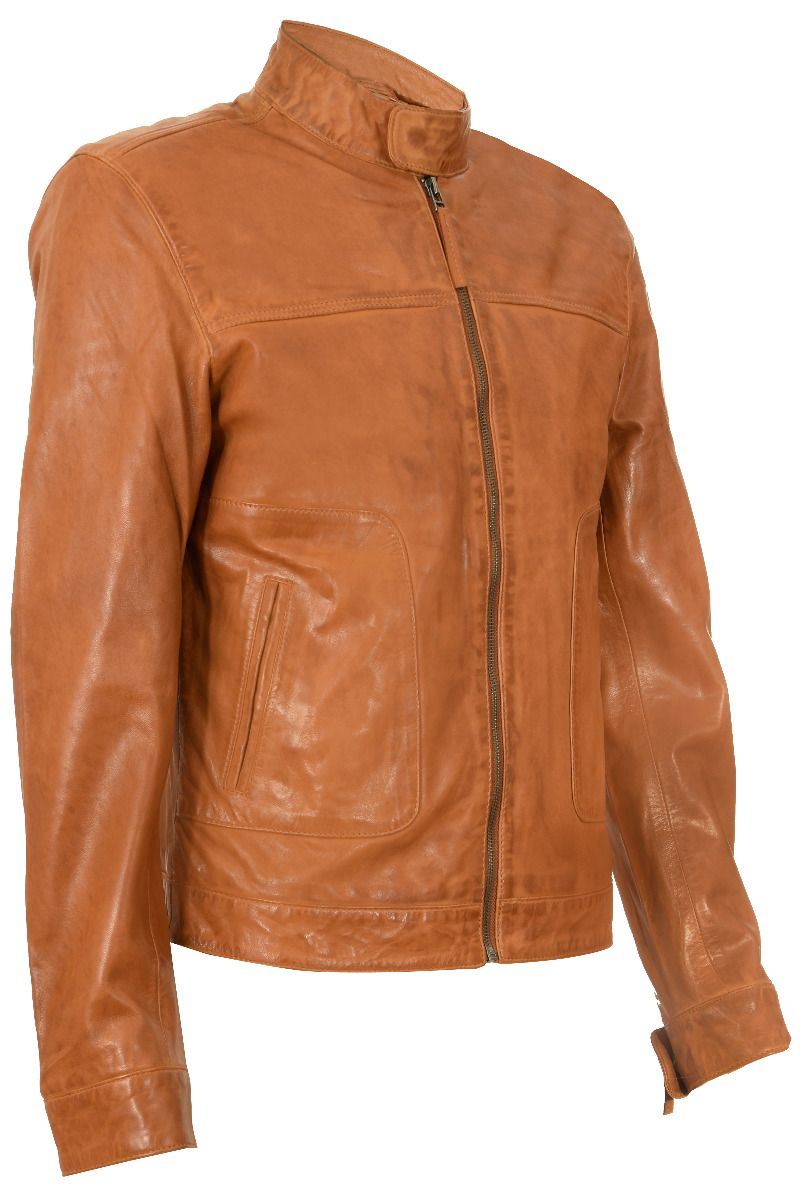 Mens Classic Fitted Leather Biker Jacket-Stockport