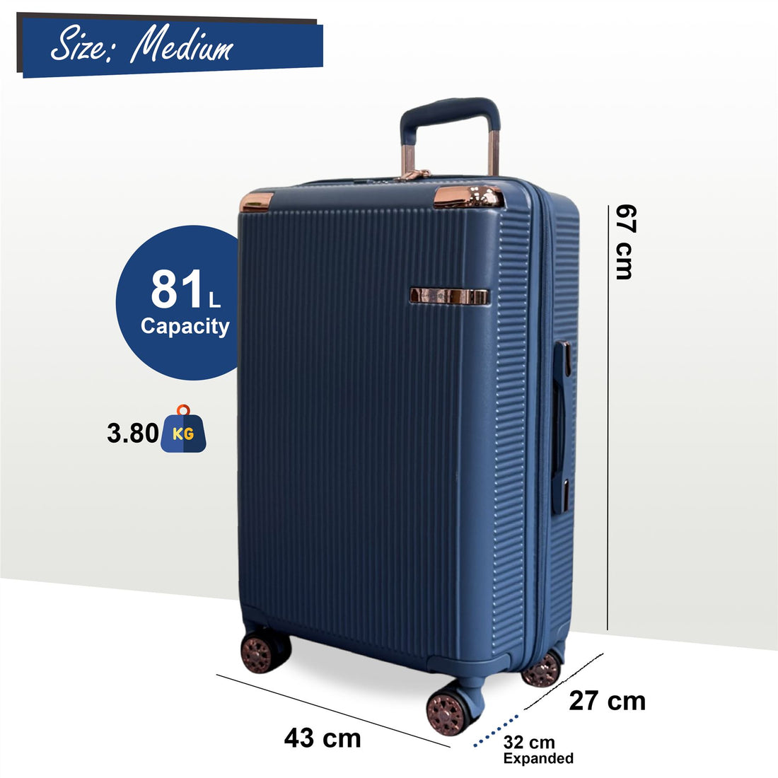 Cowra Medium Hard Shell Suitcase in Navy Blue