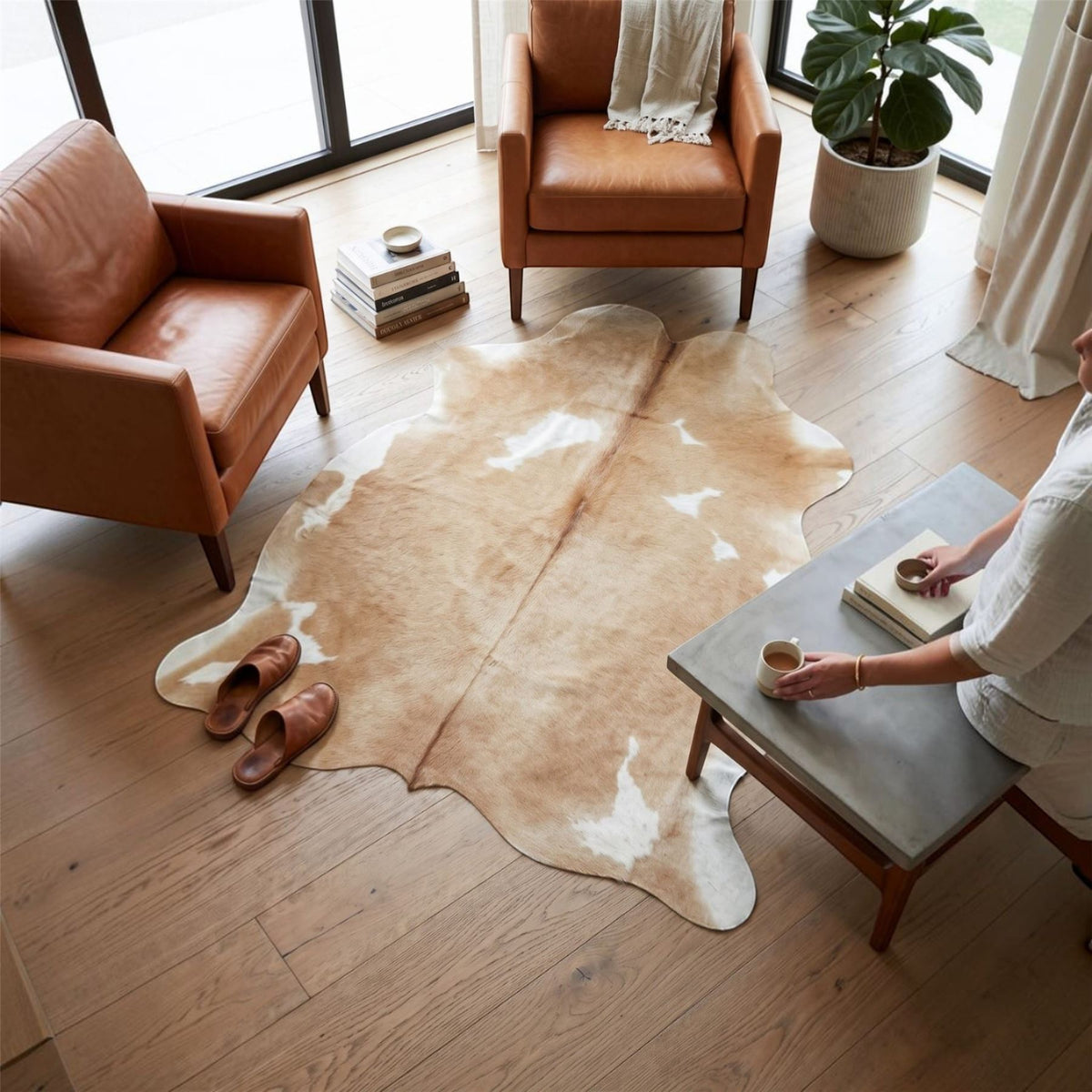 Natural Cow Leather Cowhide Hairon Rug - Hereford