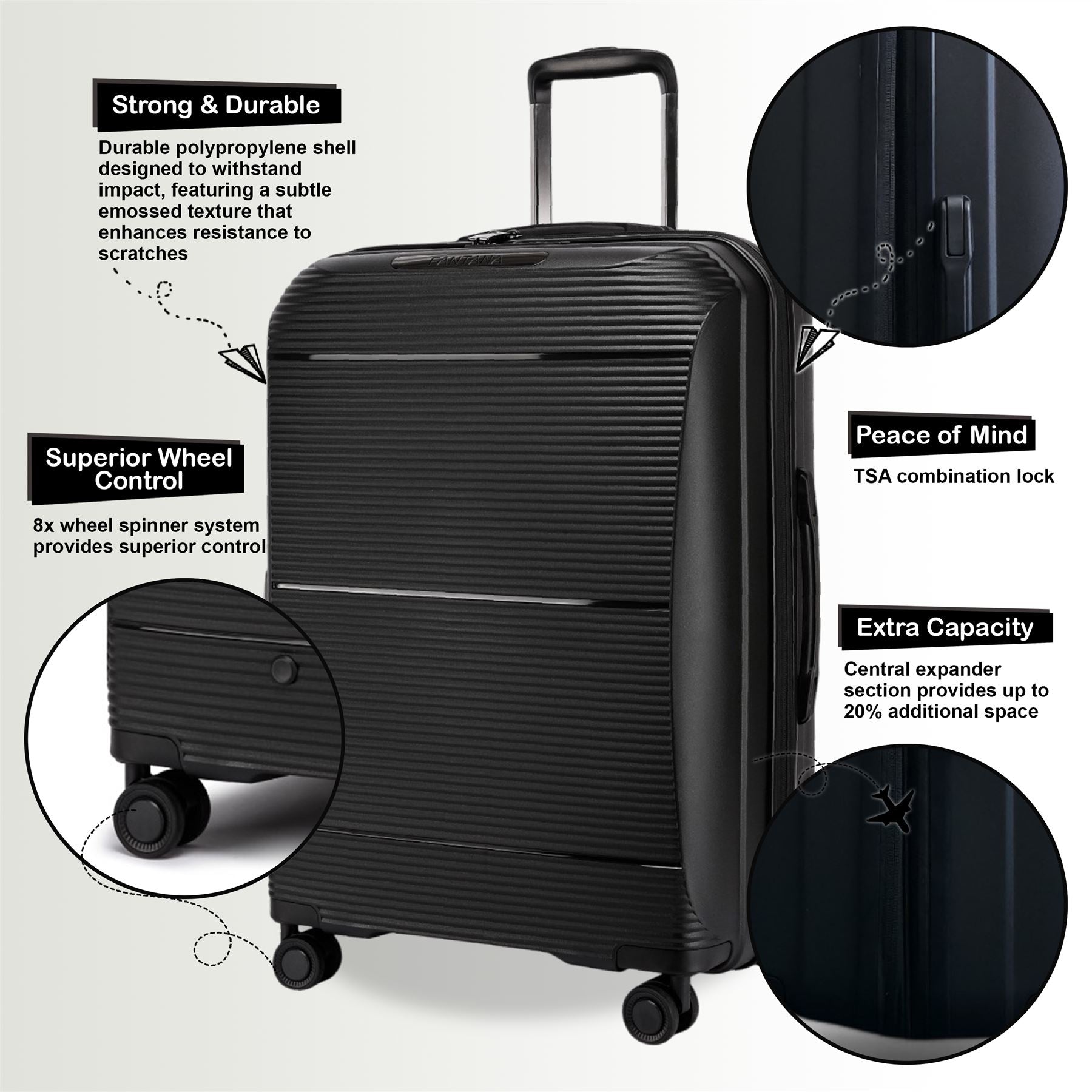 Abiko Set of 3 Hard Shell Suitcase in Black
