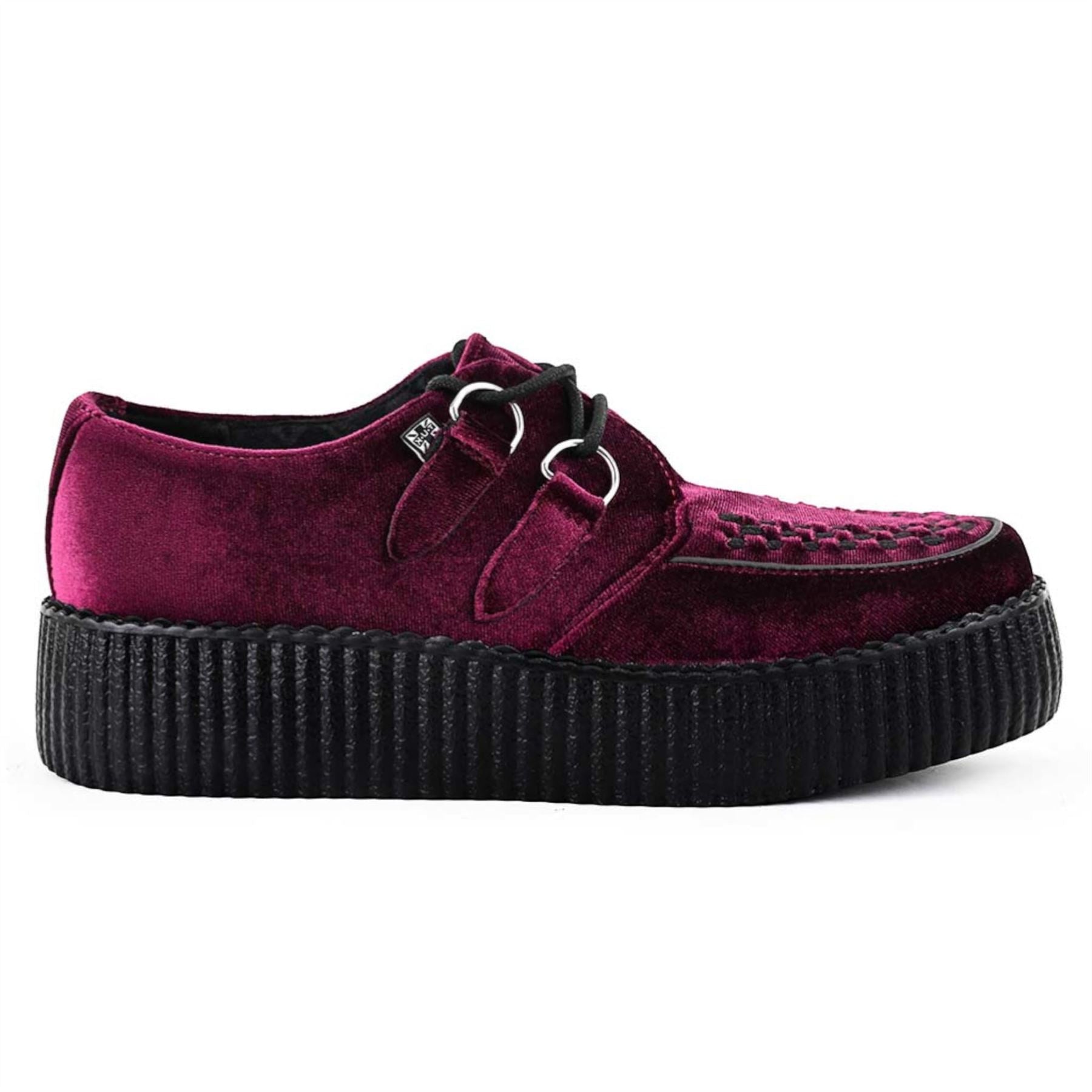 TUK Viva High Creeper Burgundy Velvet Platform Lace-Up Goth Shoes - AV6802